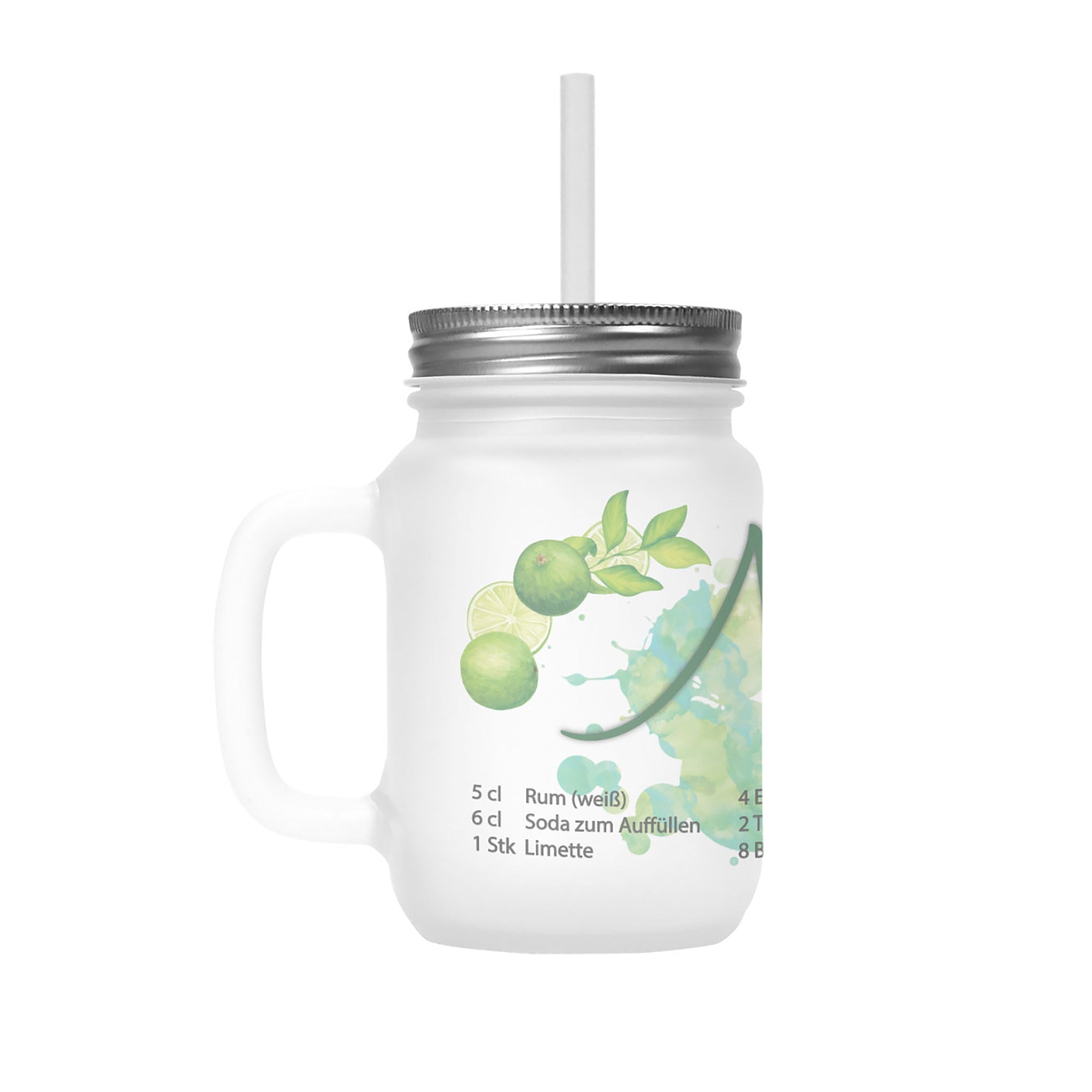 Henkelglas mit Deckel, Trinkhalm und Mojito - Rezept - Zwergenstick