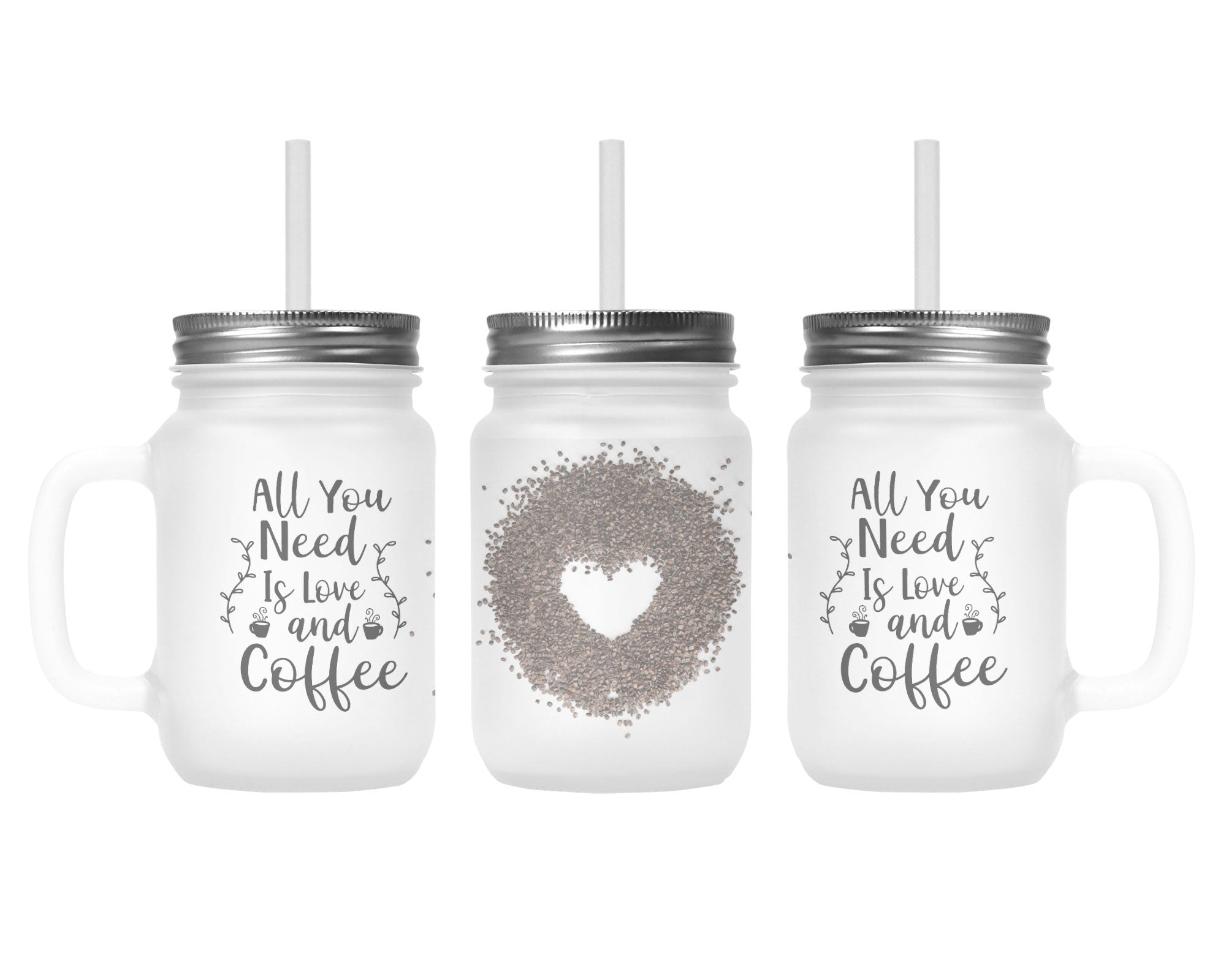 Henkelglas mit Deckel und Trinkhalm All you need is Coffee - Zwergenstick