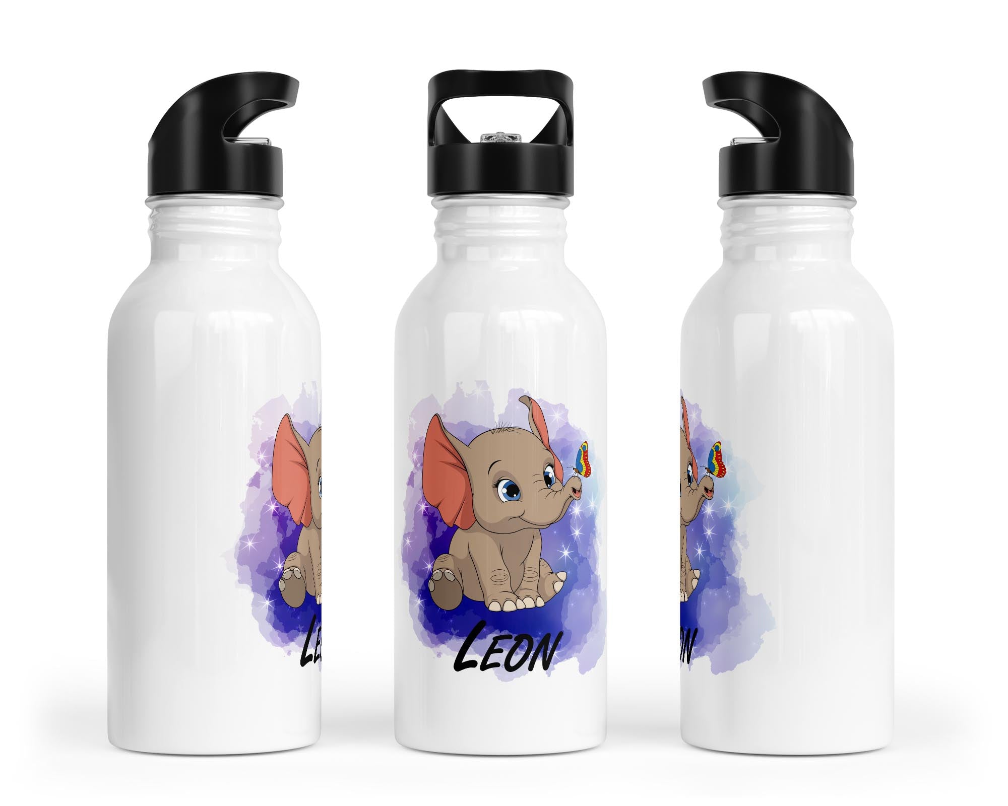 Personalisierbare Kinder - Trinkflasche mit bezauberndem Elefant - Design - Zwergenstick