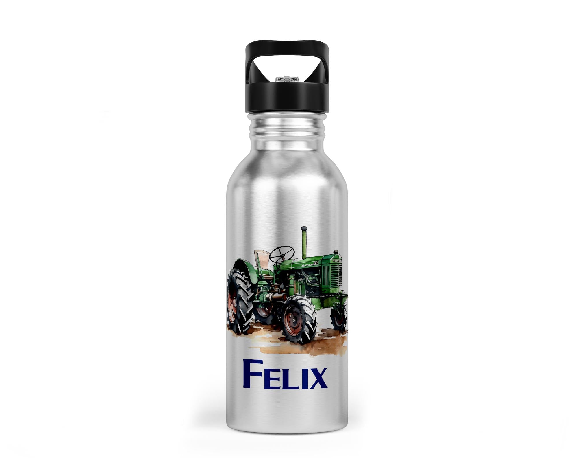 Personalisierbare Kinder - Trinkflasche mit coolem Traktor - Design - Zwergenstick