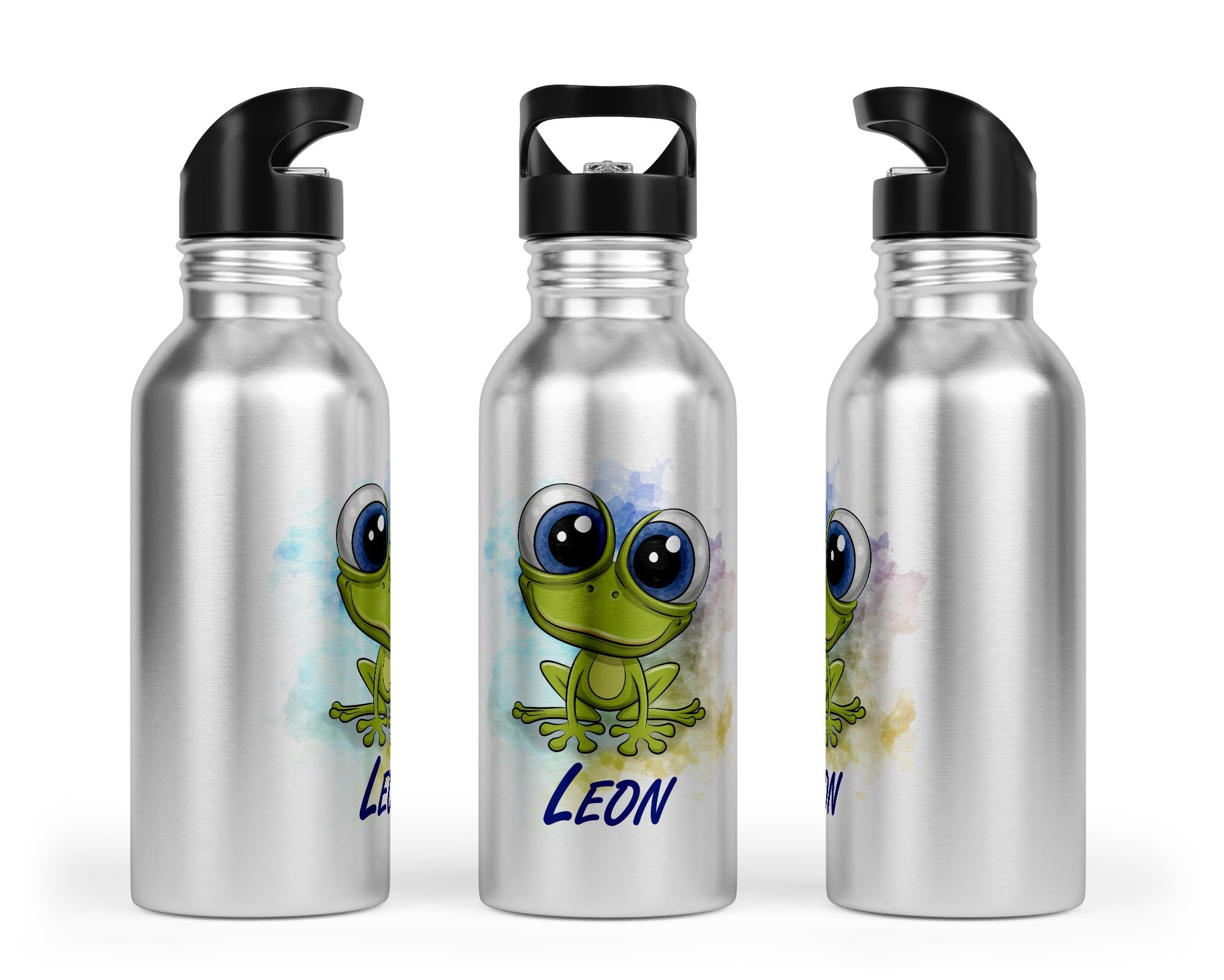 Personalisierbare Kinder - Trinkflasche mit süßem Frosch - Design - Zwergenstick