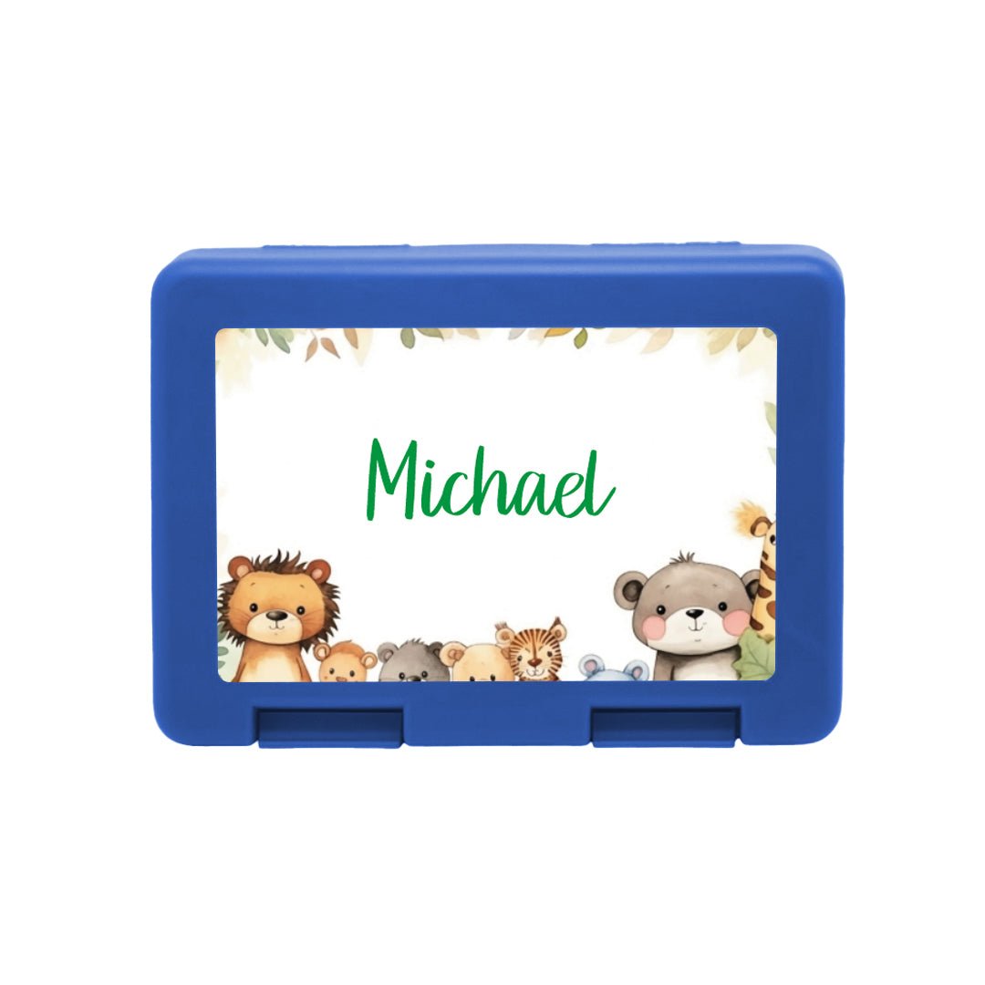 Personalisierte Brotdose mit Safari - Motiv - Zwergenstick