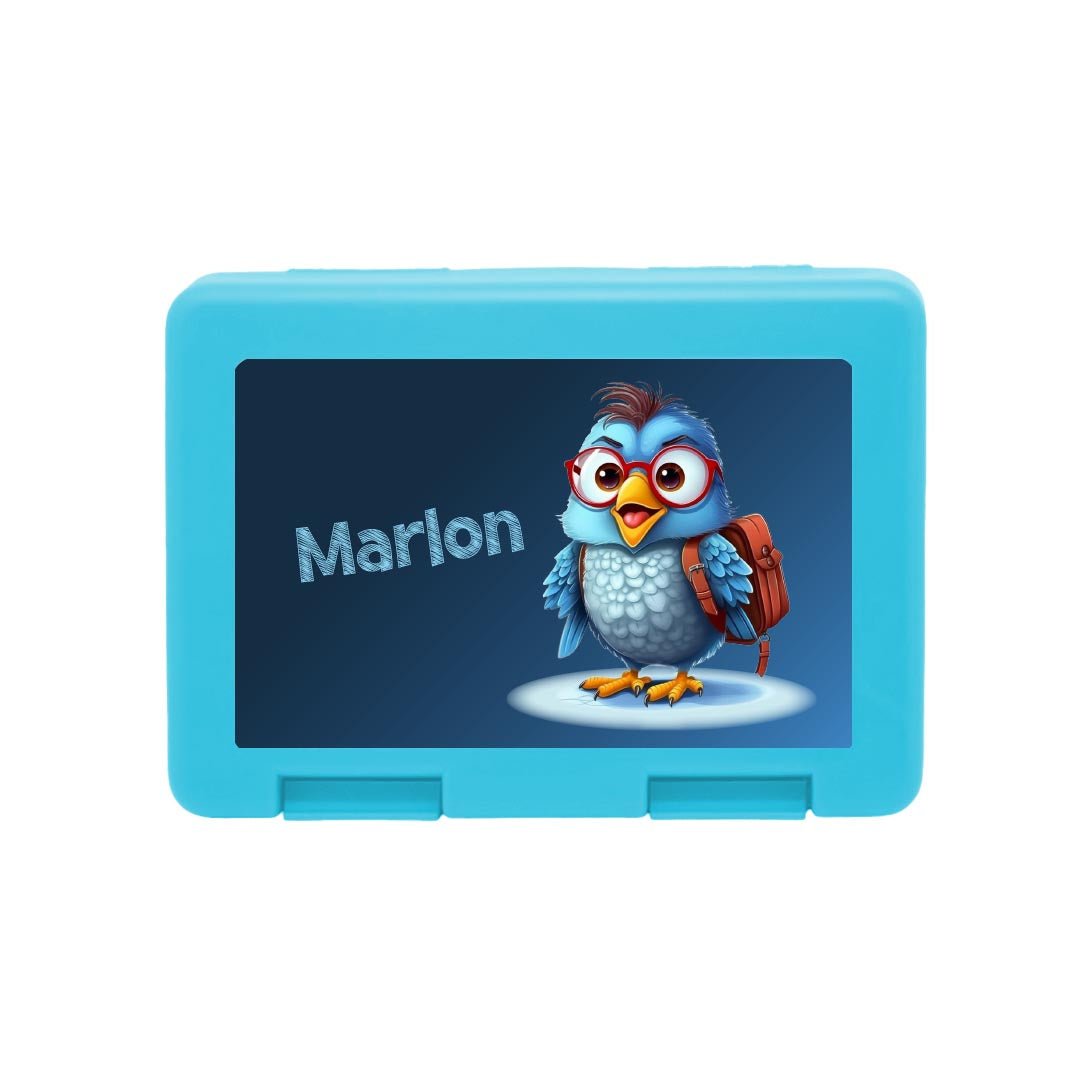 Personalisierte Brotdose mit Schulvogel - Motiv - Zwergenstick