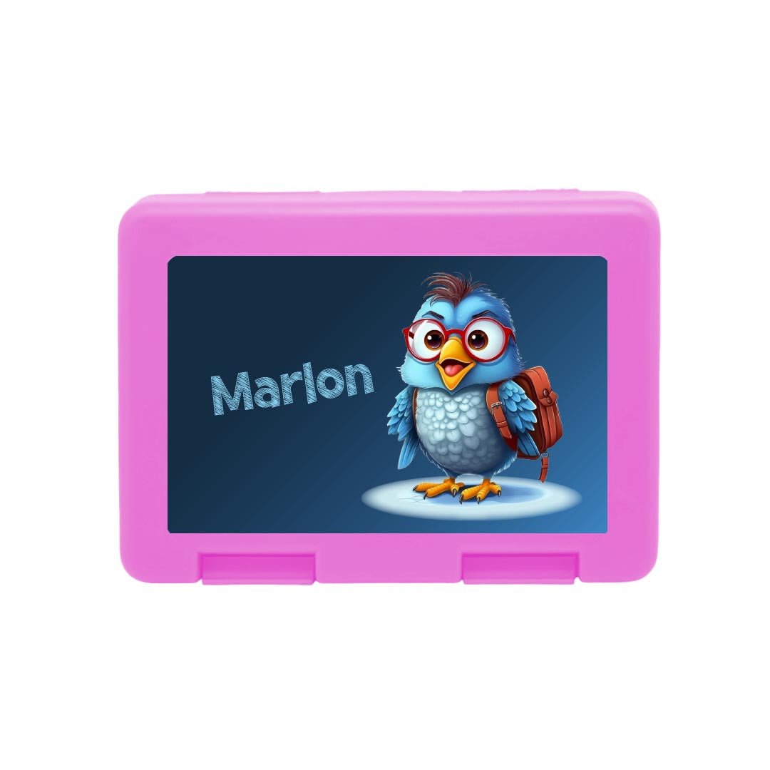 Personalisierte Brotdose mit Schulvogel - Motiv - Zwergenstick