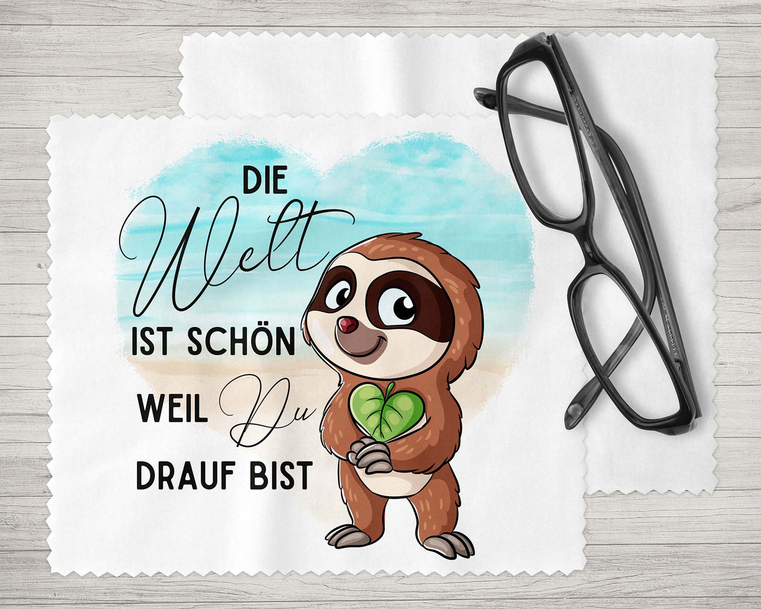 Brillenputztuch - Objektivtuch Die Welt ist schön, weil Du drauf bist Faultier - Zwergenstick
