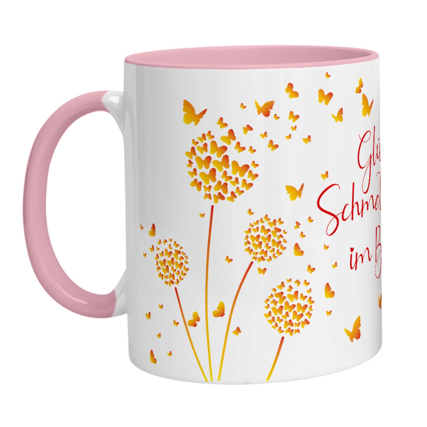 Tasse - Glück ist Schmetterlinge im Bauch (Gelb Orange) - Zwergenstick