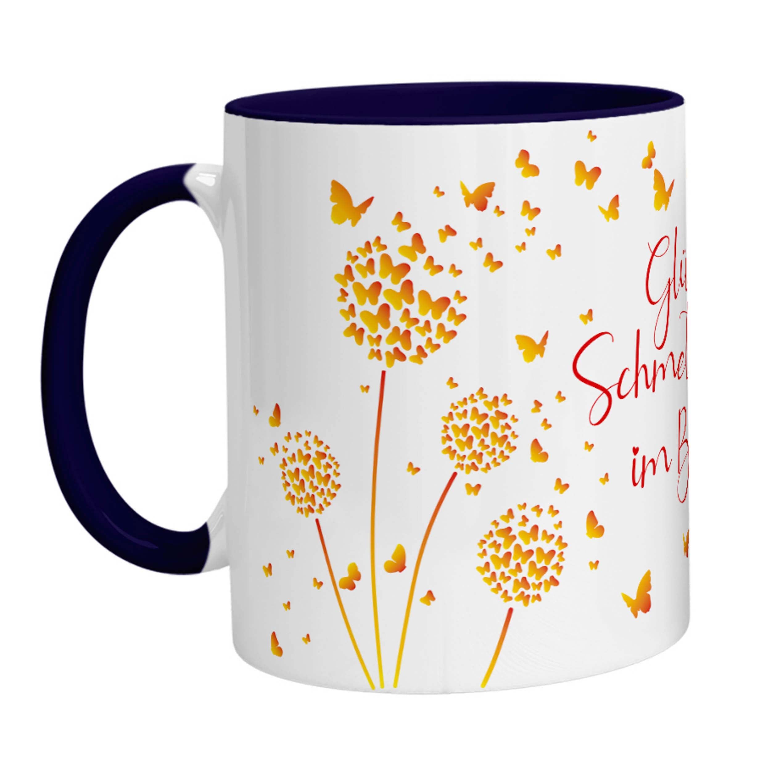 Tasse - Glück ist Schmetterlinge im Bauch (Gelb Orange) - Zwergenstick