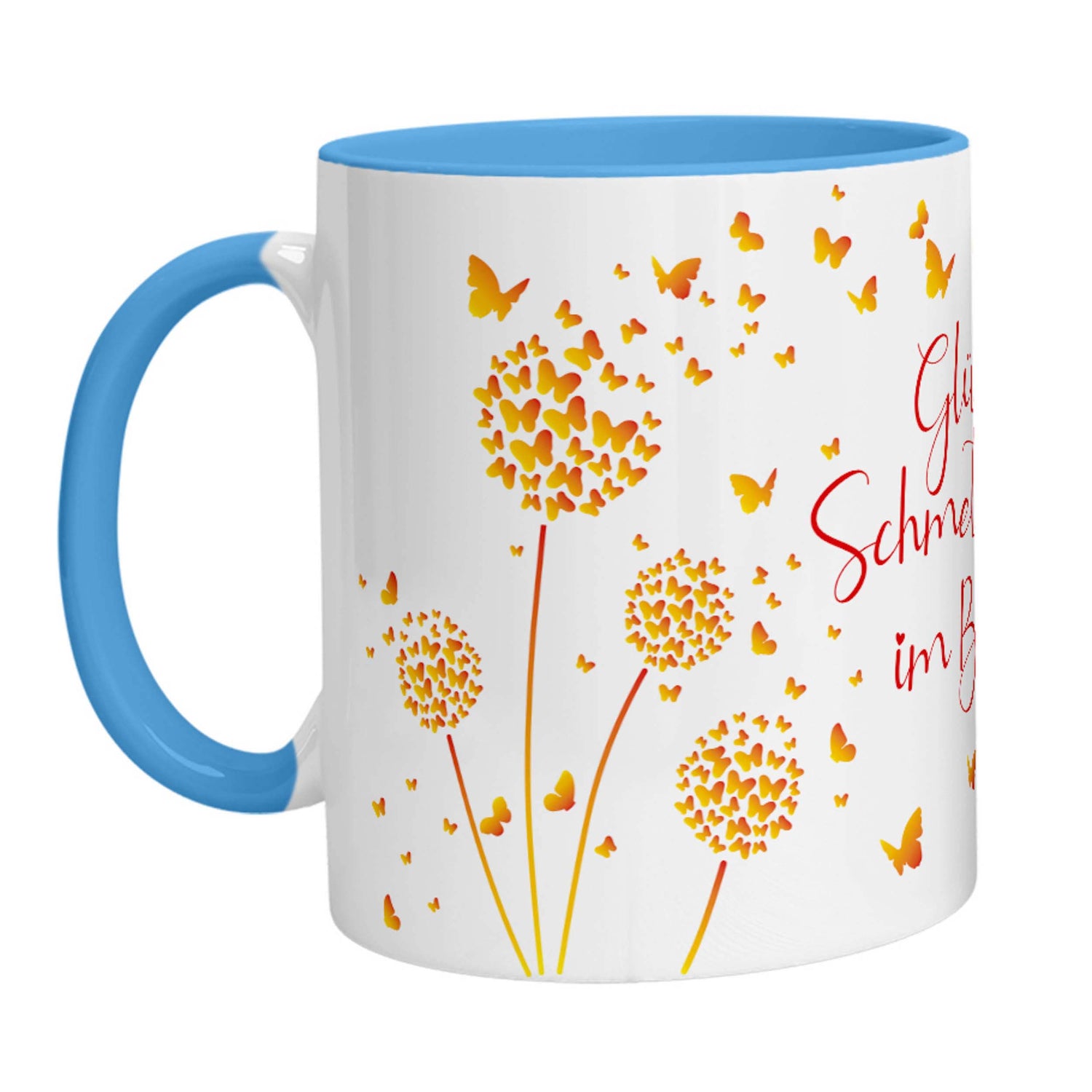 Tasse - Glück ist Schmetterlinge im Bauch (Gelb Orange) - Zwergenstick
