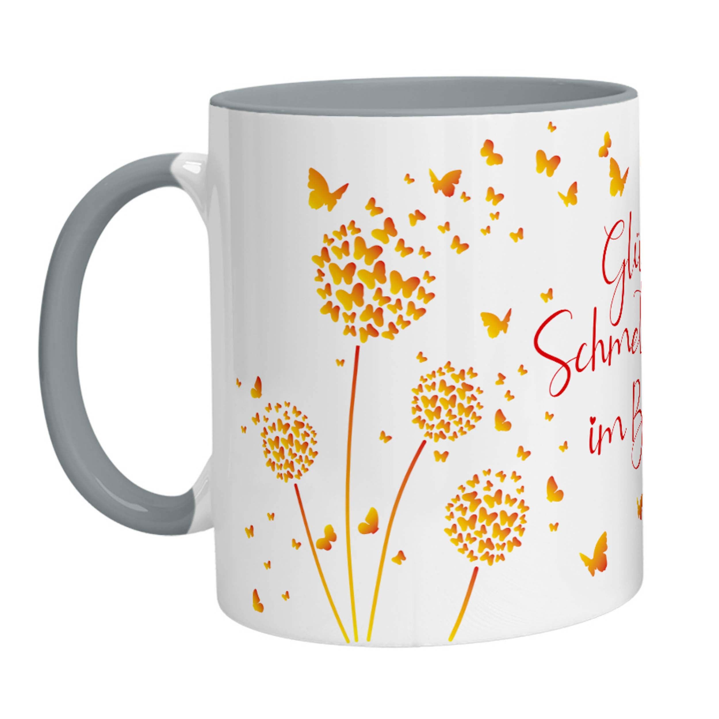 Tasse - Glück ist Schmetterlinge im Bauch (Gelb Orange) - Zwergenstick