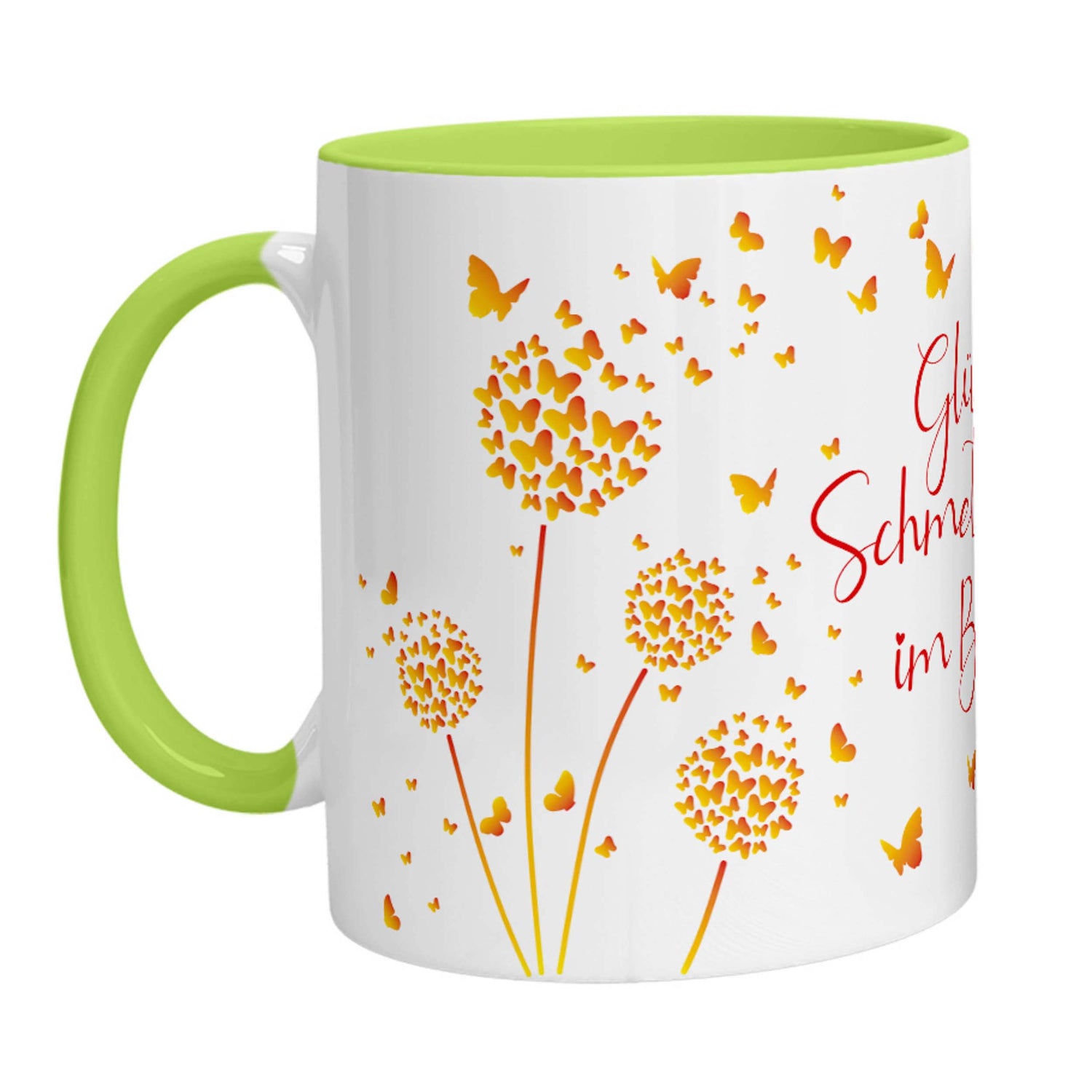Tasse - Glück ist Schmetterlinge im Bauch (Gelb Orange) - Zwergenstick