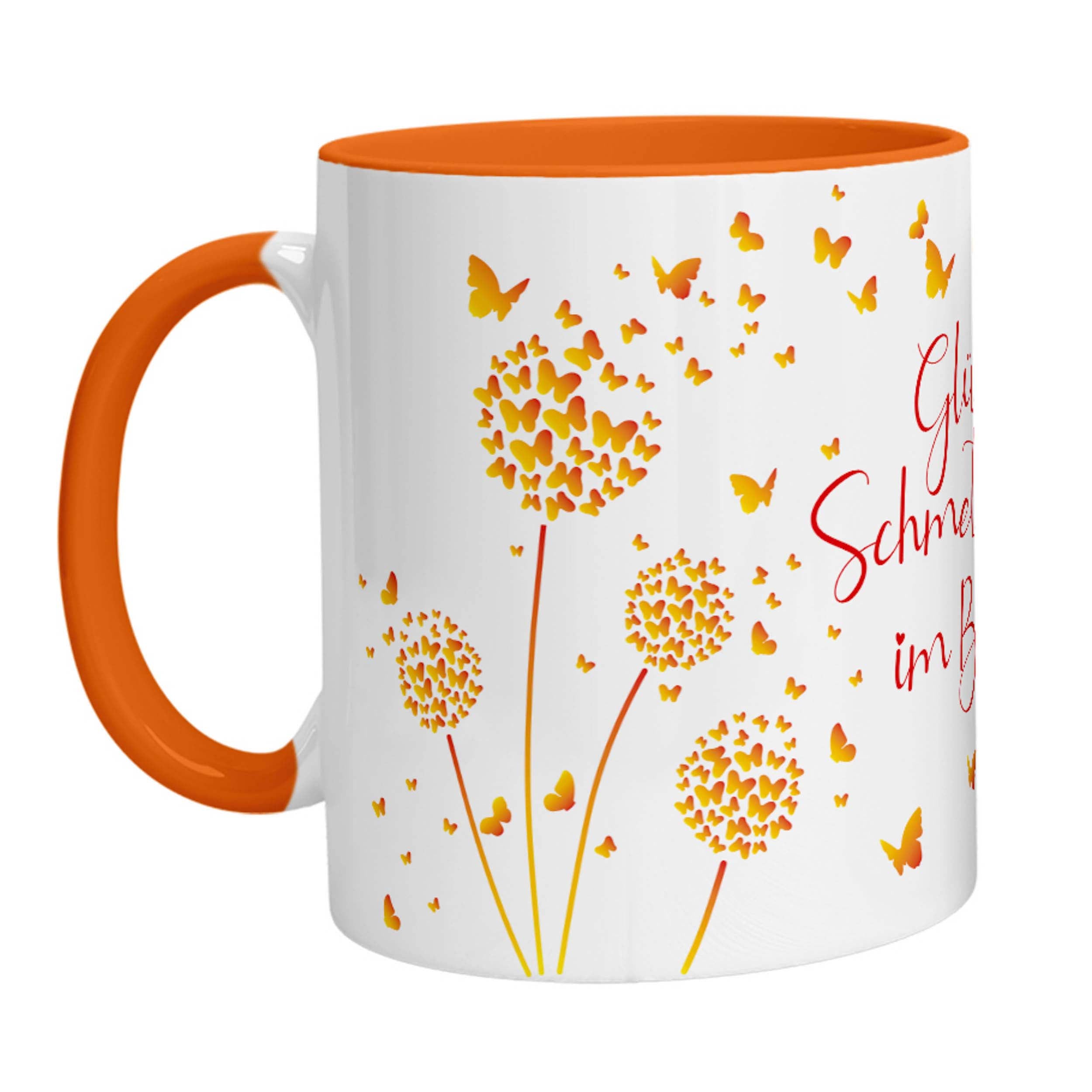 Tasse - Glück ist Schmetterlinge im Bauch (Gelb Orange) - Zwergenstick