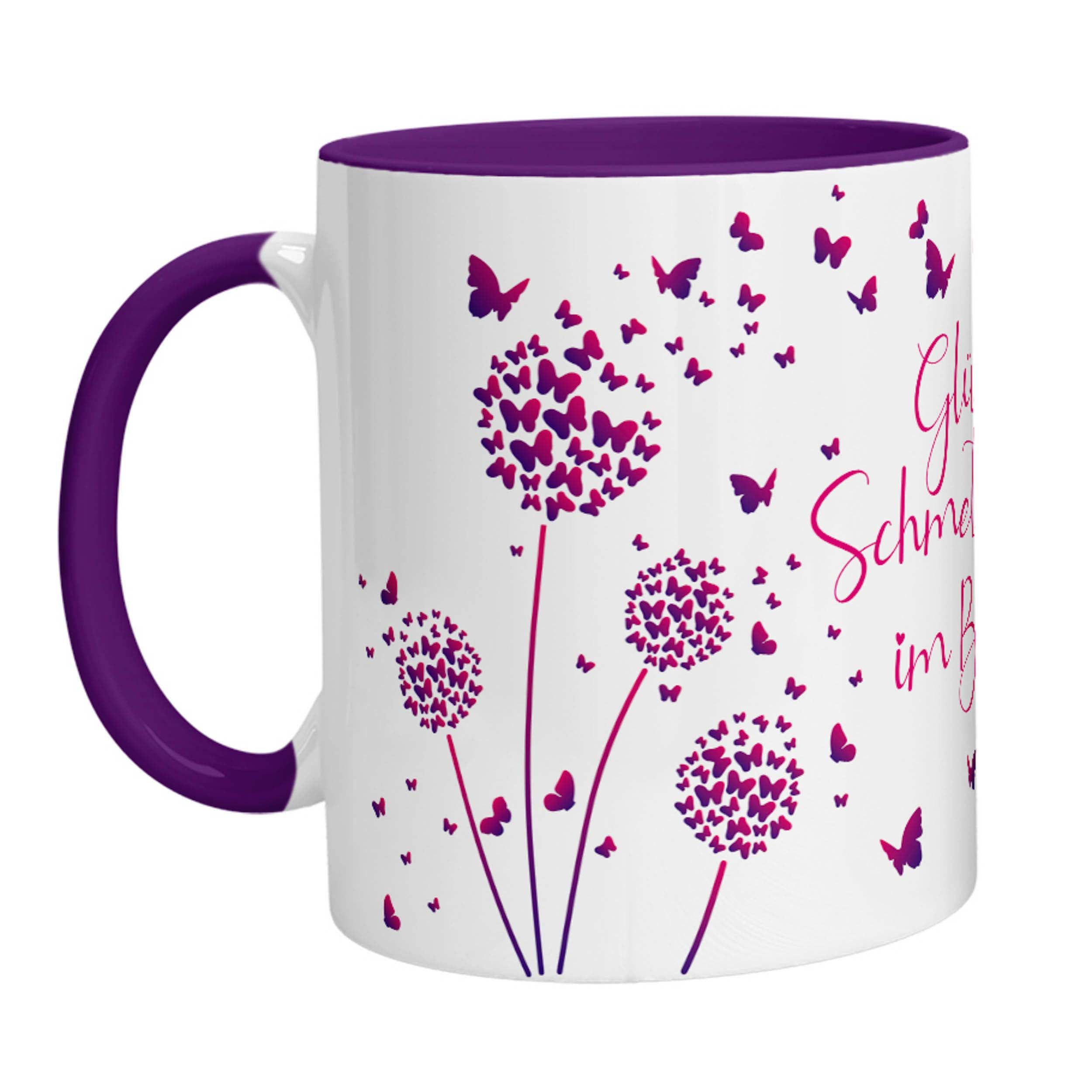 Tasse - Glück ist Schmetterlinge im Bauch (Lila Pink) - Zwergenstick