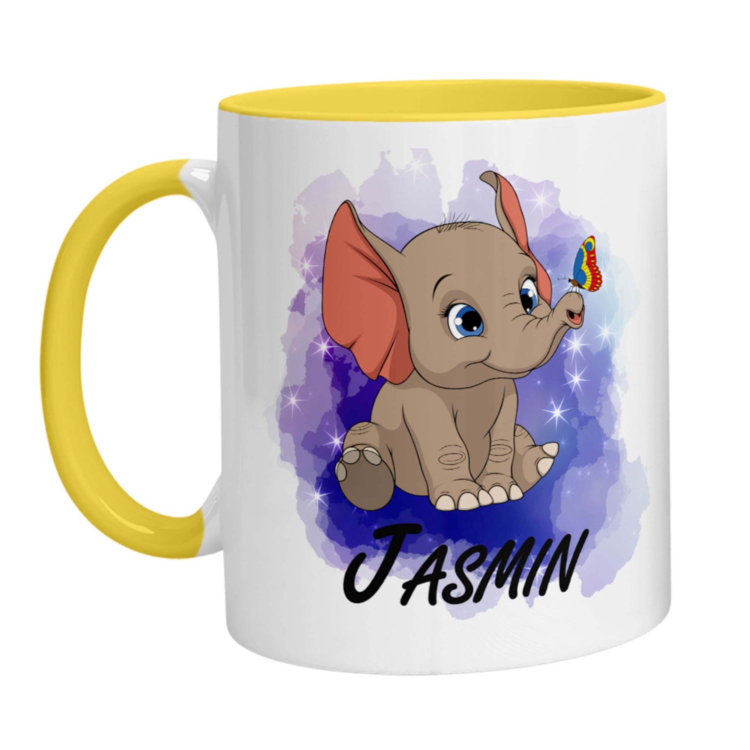 Tasse - Namenstasse Elefant mit Schmetterling (Personalisiert) - Zwergenstick