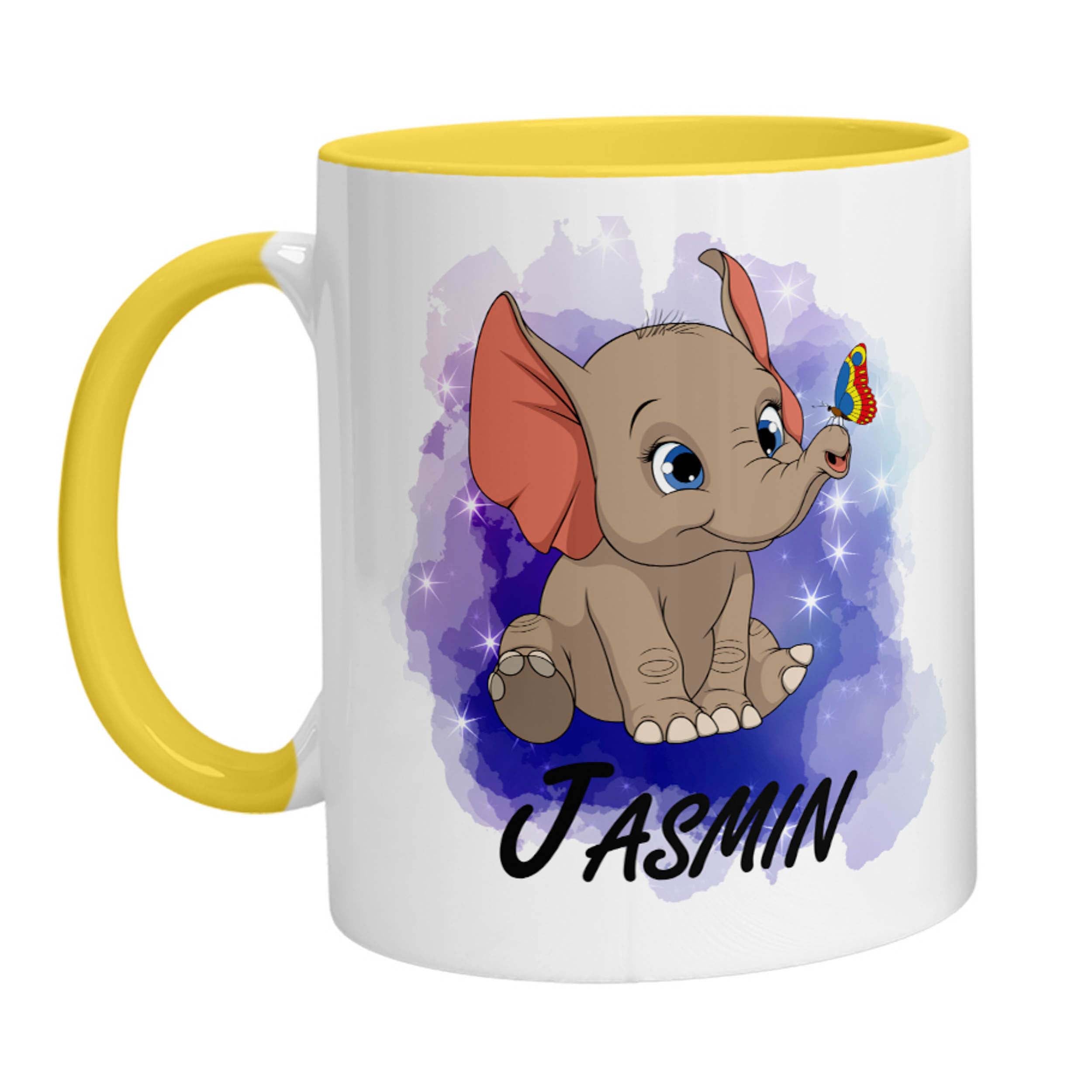 Tasse - Namenstasse Elefant mit Schmetterling (Personalisiert) - Zwergenstick