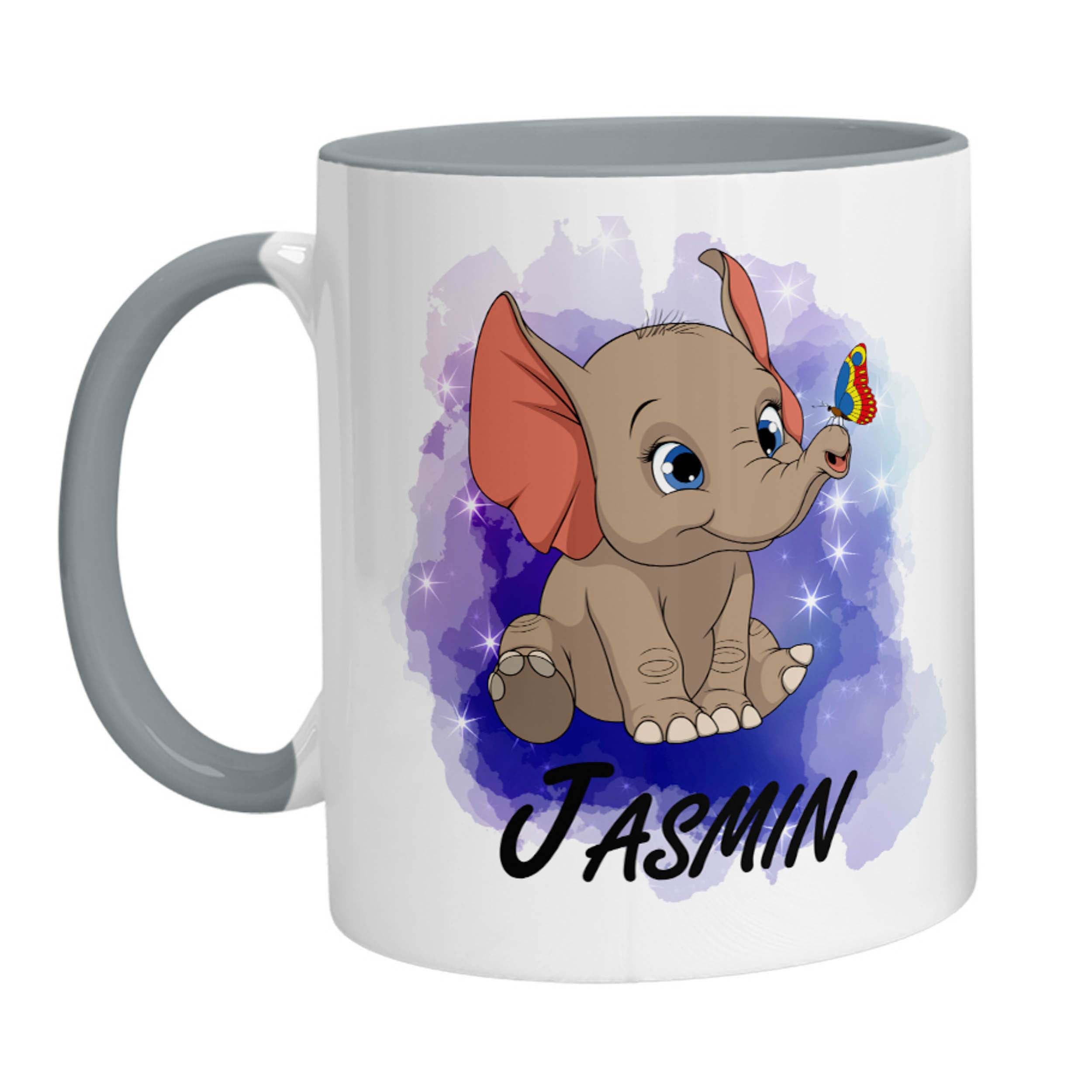 Tasse - Namenstasse Elefant mit Schmetterling (Personalisiert) - Zwergenstick