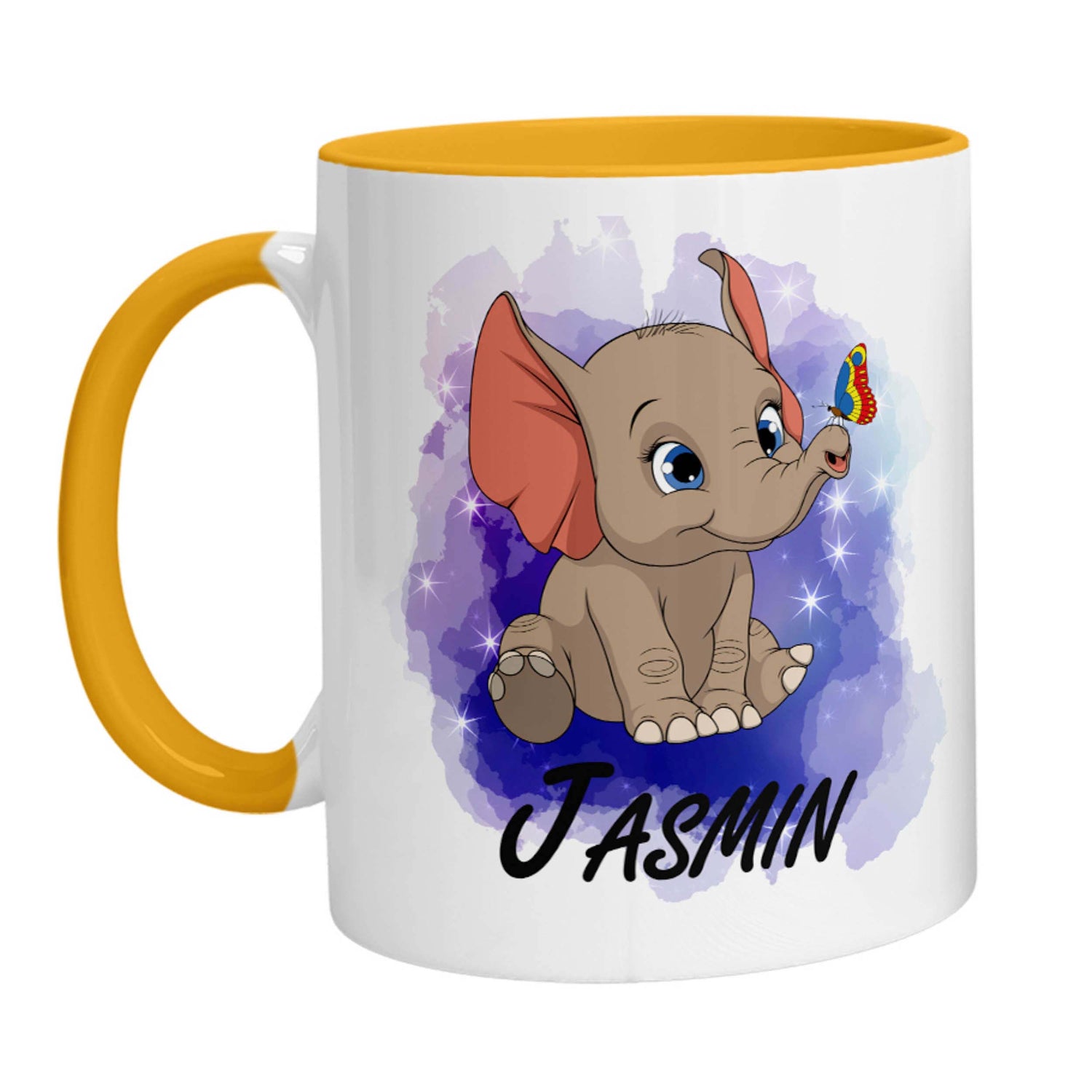 Tasse - Namenstasse Elefant mit Schmetterling (Personalisiert) - Zwergenstick