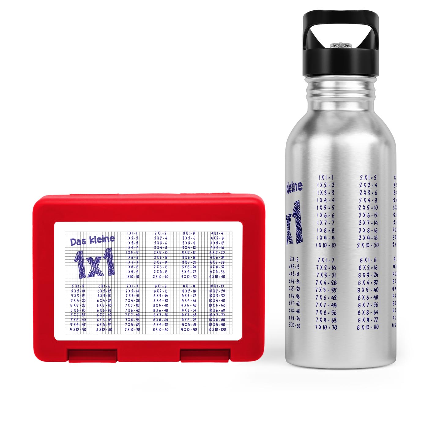 Schulstart Bundle No.1 – 1x1 Papier-Design Brotdose &amp; Trinkflasche