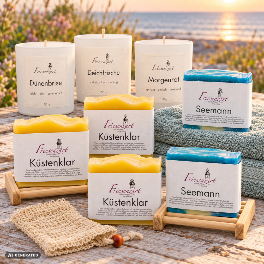Sommerabend – Frische Sommerwochen – Friesenzart Naturseifen- und Duftkerzen-Set