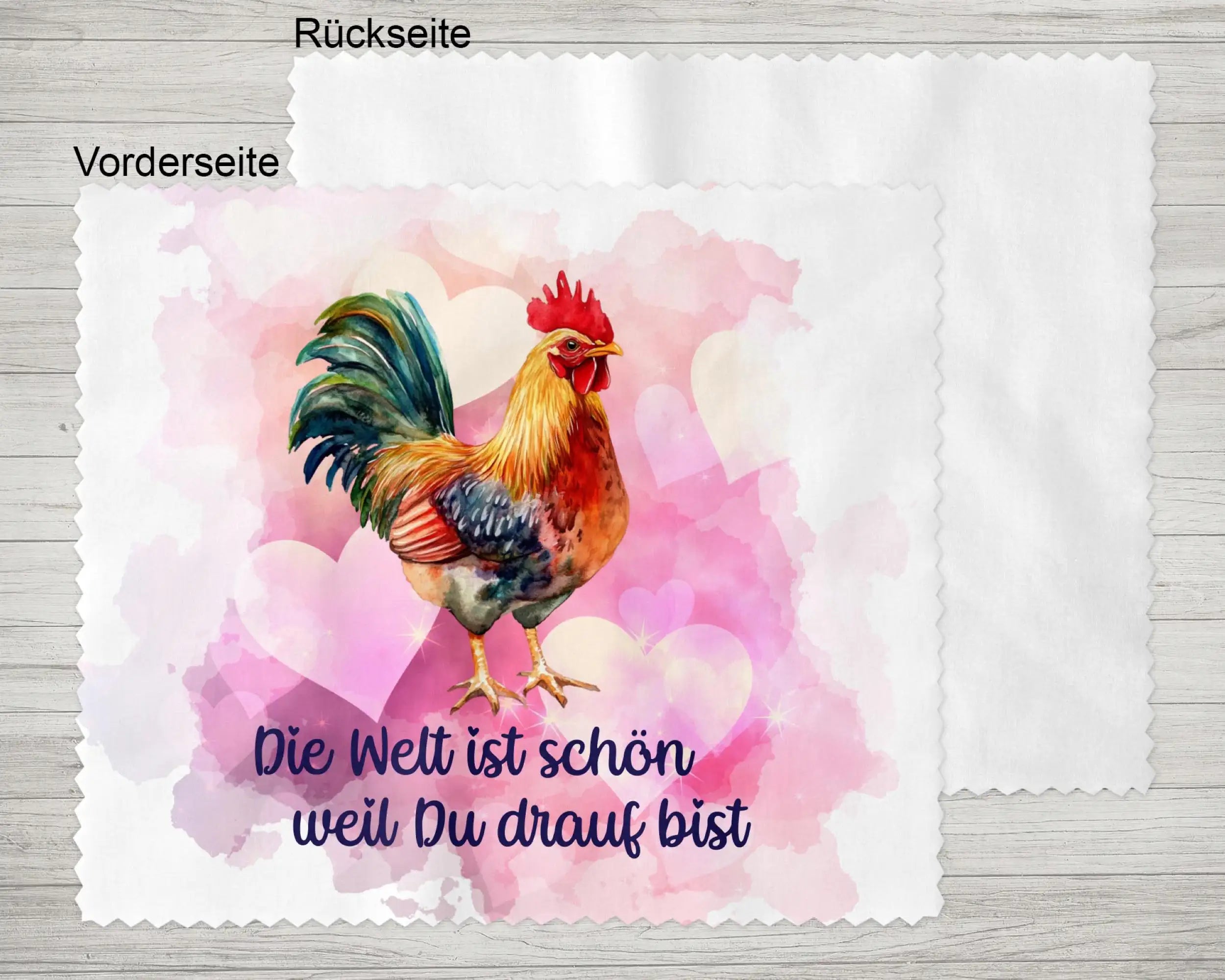 Brillenputztuch Die Welt ist schön, weil Du drauf bist Huhn