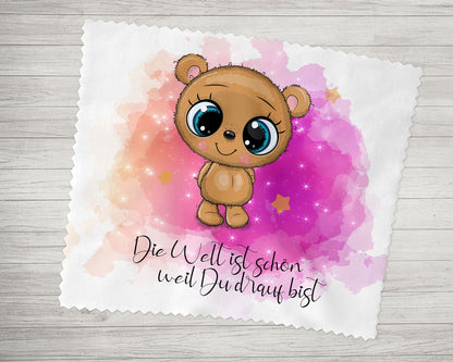 Brillenputztuch - Objektivtuch Die Welt ist schön, weil Du drauf bist Bärchen