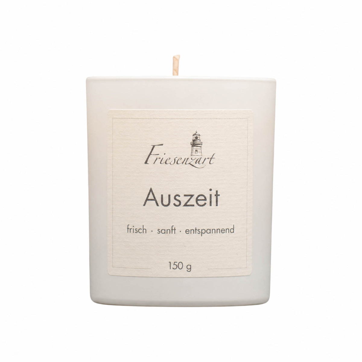 Friesenzart Duftkerze Auszeit im weißen Glas.
