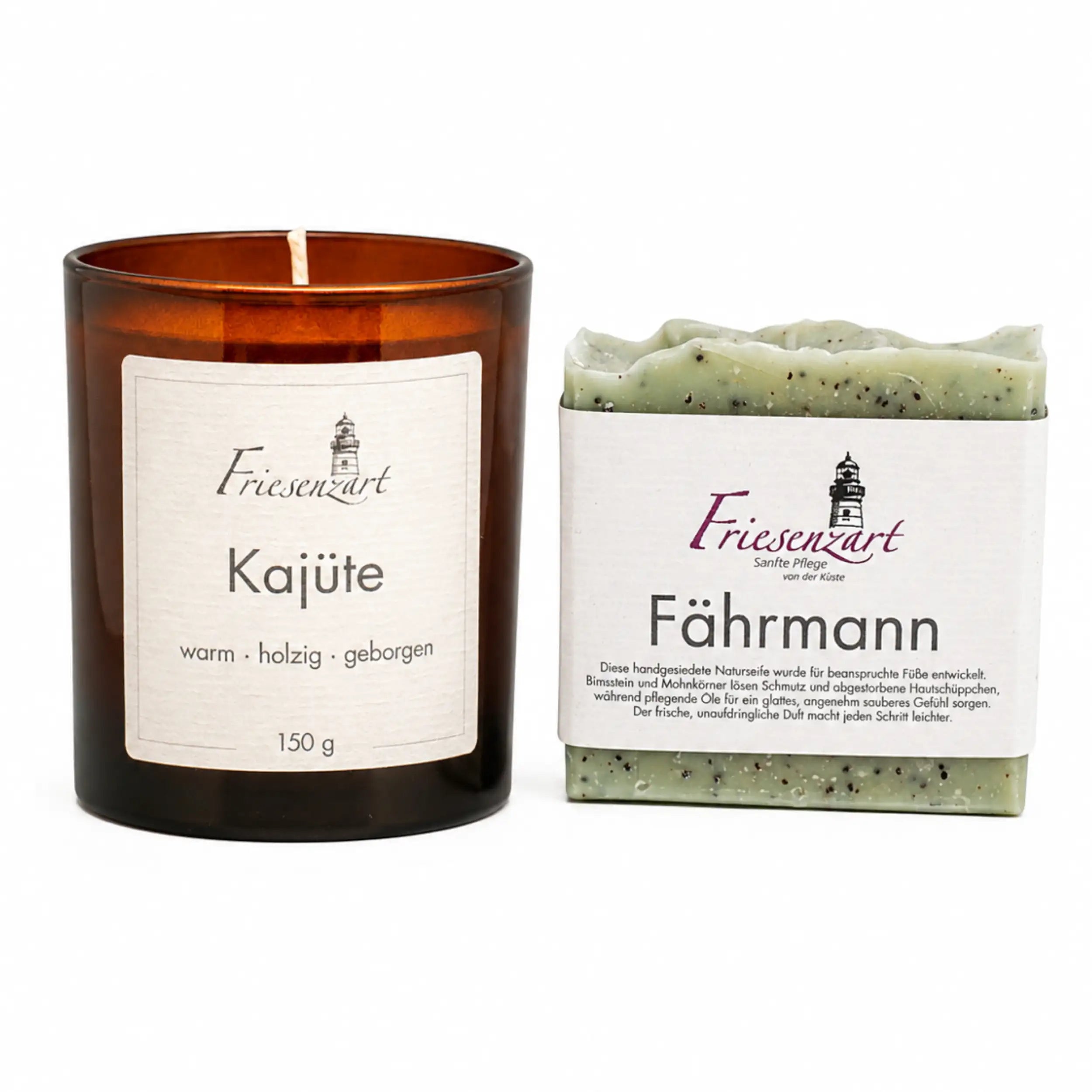 Feierabend – Friesenzart Duft- &amp; Pflegeset mit Naturseife Fährmann und Duftkerze Kajüte