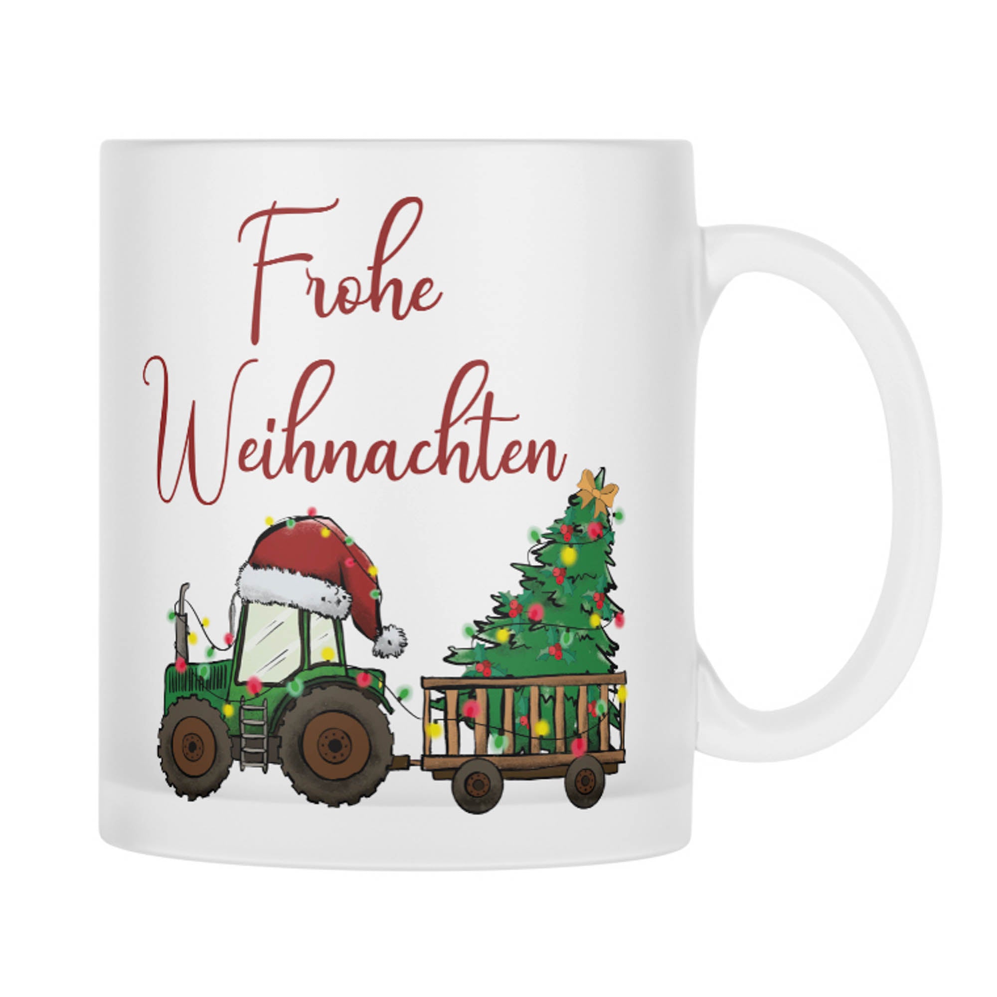 Satinierte Glastasse Frohe Weihnachten Trecker - Zwergenstick