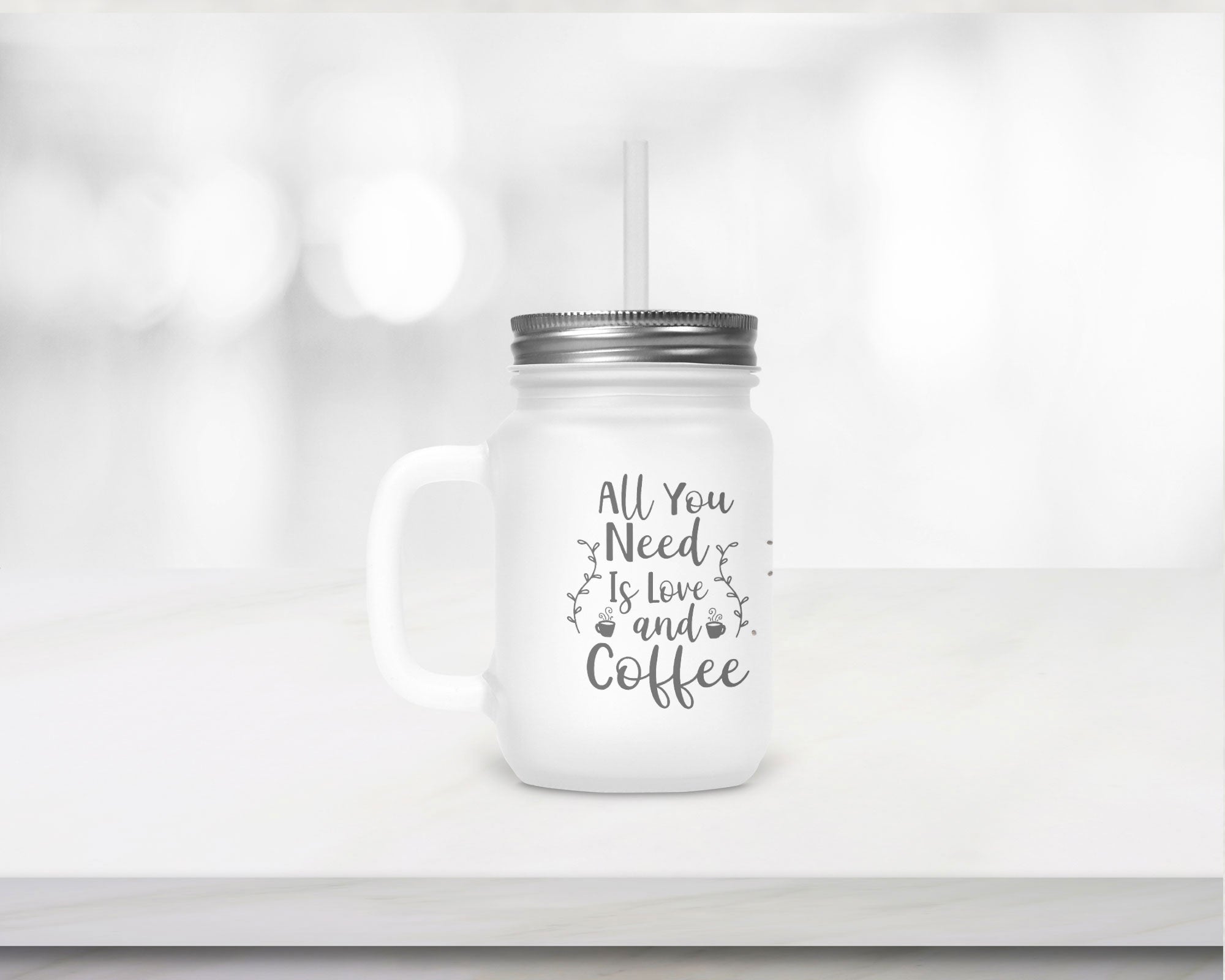 Henkelglas mit Deckel und Trinkhalm All you need is Coffee - Zwergenstick