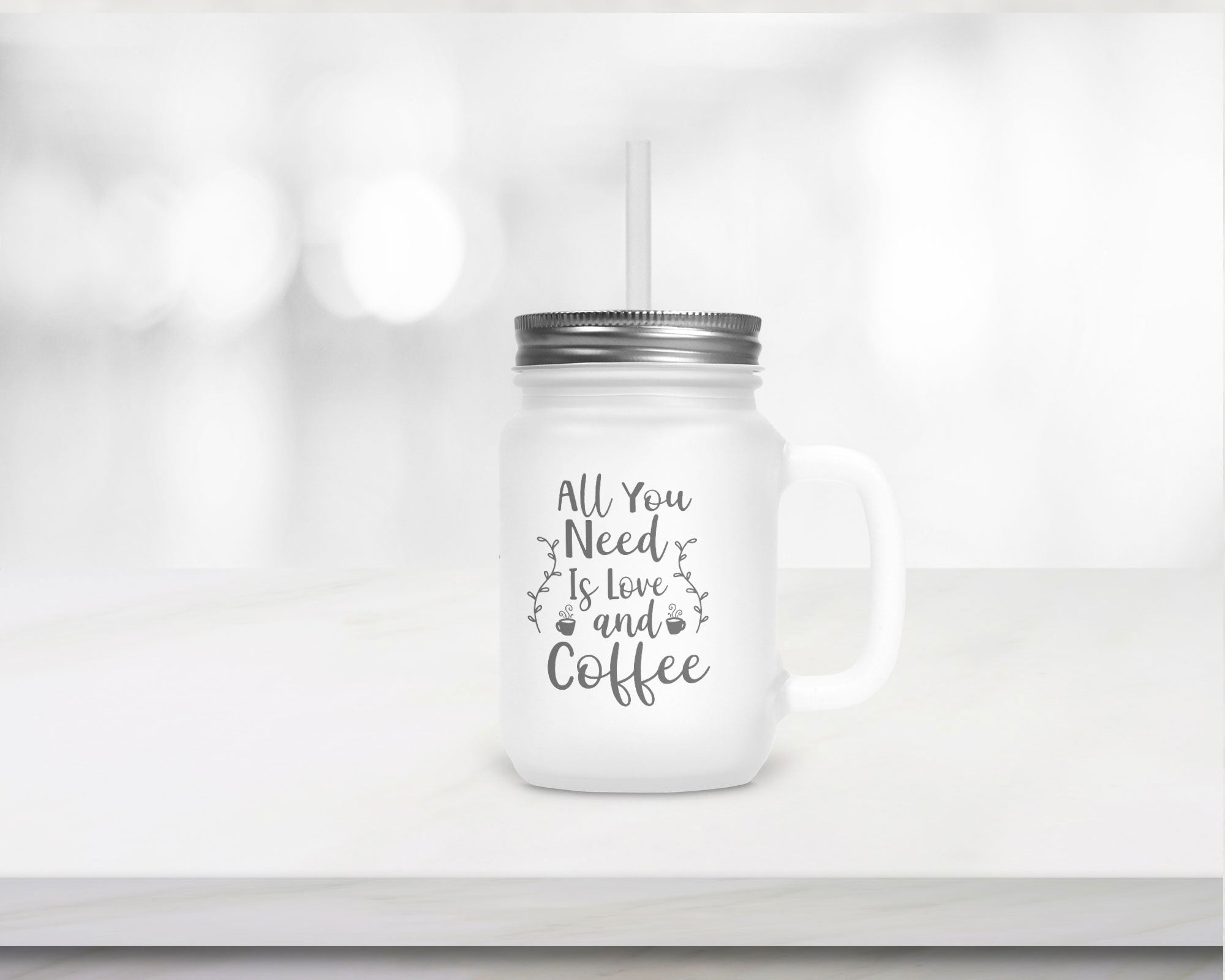 Henkelglas mit Deckel und Trinkhalm All you need is Coffee - Zwergenstick