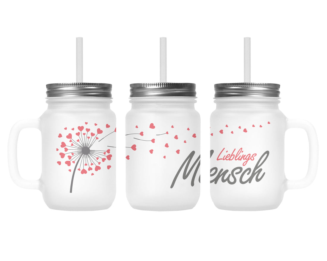 Henkelglas mit Deckel und Trinkhalm Lieblings Mensch