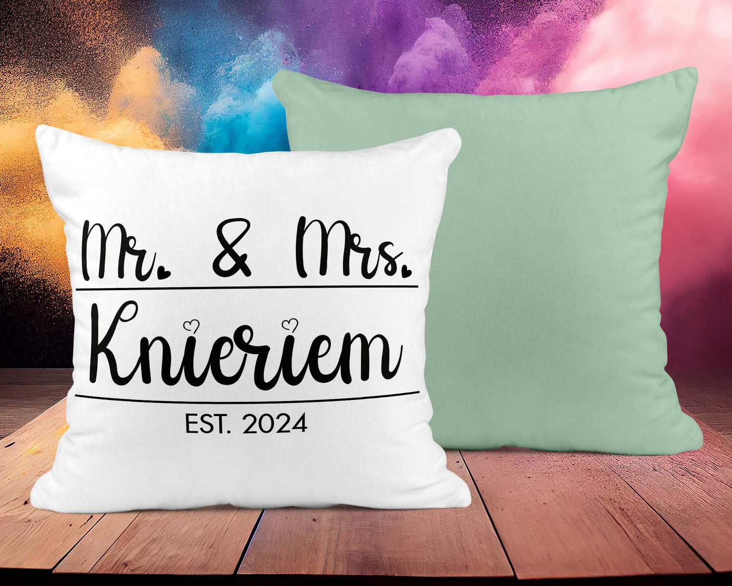 Hochzeitkissen Mr. &amp; Mrs. - Personalisierbar mit Namen und Hochzeitsdatum - Zwergenstick