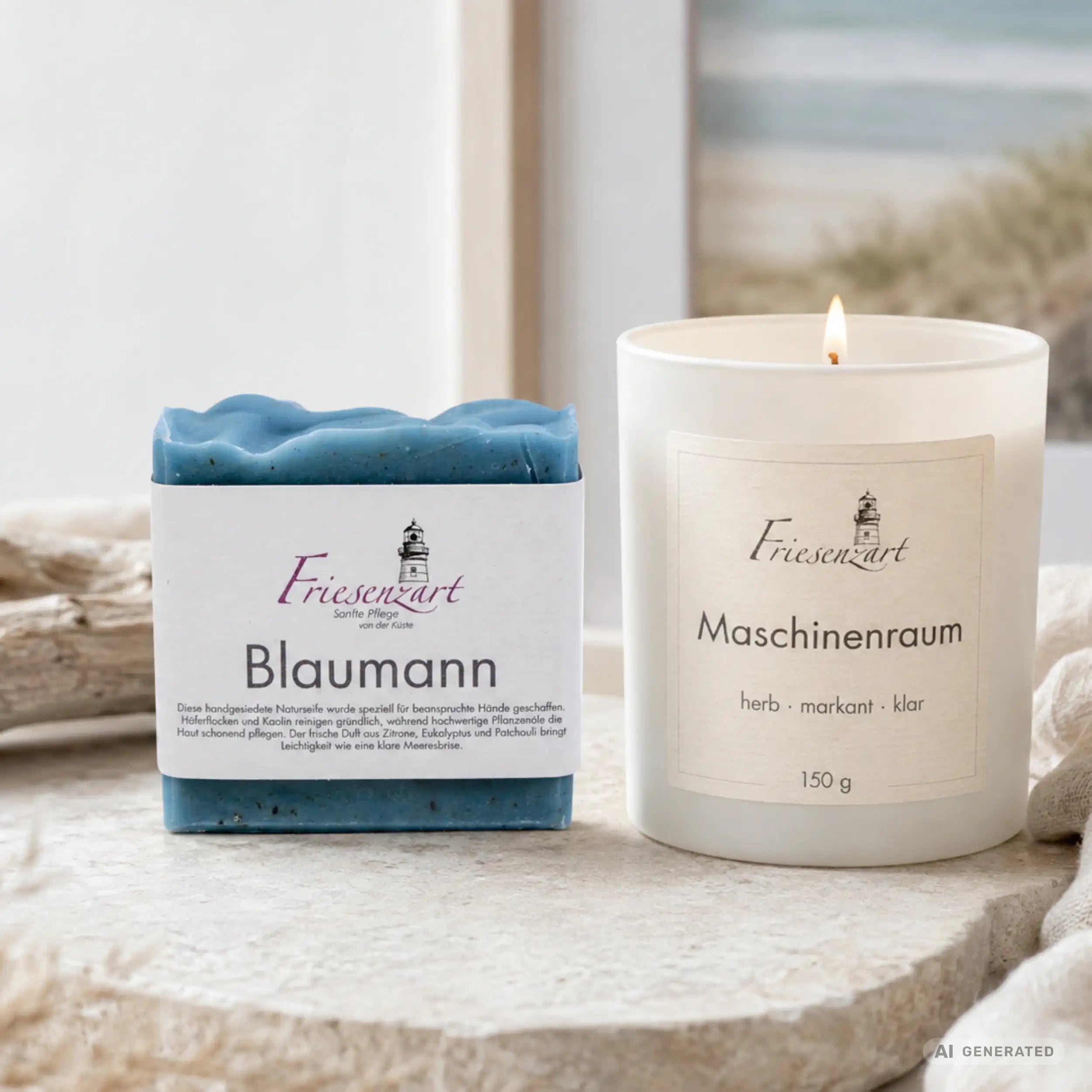 Nordwerk – Friesenzart Duft- &amp; Pflegeset mit Naturseife Blaumann und Duftkerze Maschinenraum