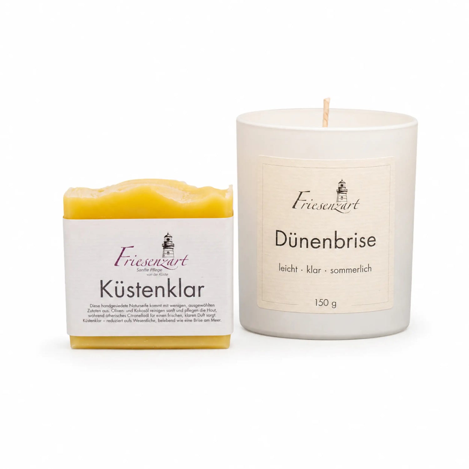 Sommerabend – Friesenzart Duft- &amp; Pflegeset mit Naturseife Küstenklar und Duftkerze Dünenbrise