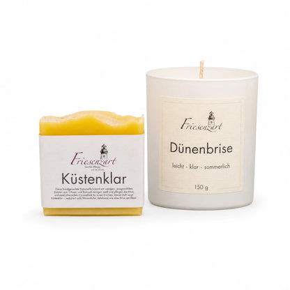 Sommerabend – Friesenzart Duft- &amp; Pflegeset mit Naturseife Küstenklar und Duftkerze Dünenbrise