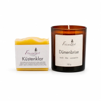 Sommerabend – Friesenzart Duft- &amp; Pflegeset mit Naturseife Küstenklar und Duftkerze Dünenbrise