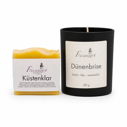 Sommerabend – Friesenzart Duft- &amp; Pflegeset mit Naturseife Küstenklar und Duftkerze Dünenbrise
