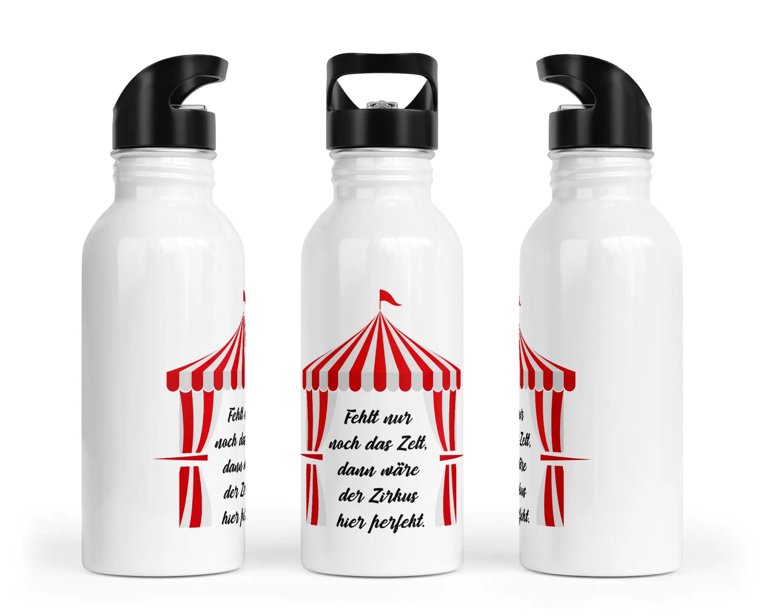 Trinkflasche mit Trinkhalm - Fehlt nur noch das Zelt, dann wäre der Zirkus hier perfekt.