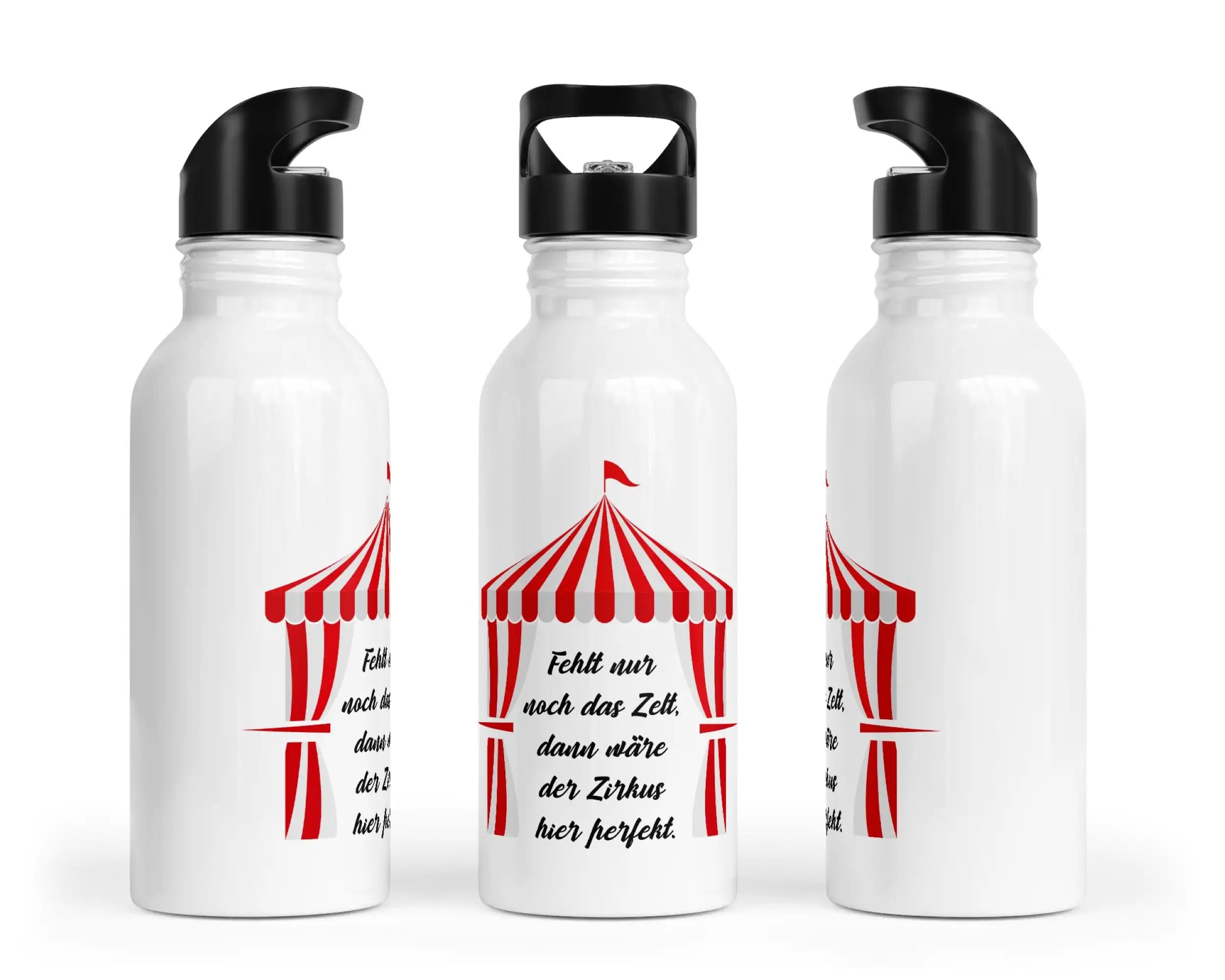 Trinkflasche mit Trinkhalm - Fehlt nur noch das Zelt, dann wäre der Zirkus hier perfekt.