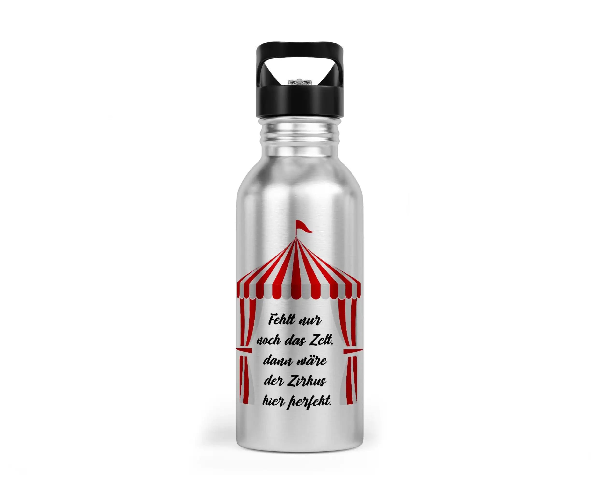 Trinkflasche mit Trinkhalm - Fehlt nur noch das Zelt, dann wäre der Zirkus hier perfekt.