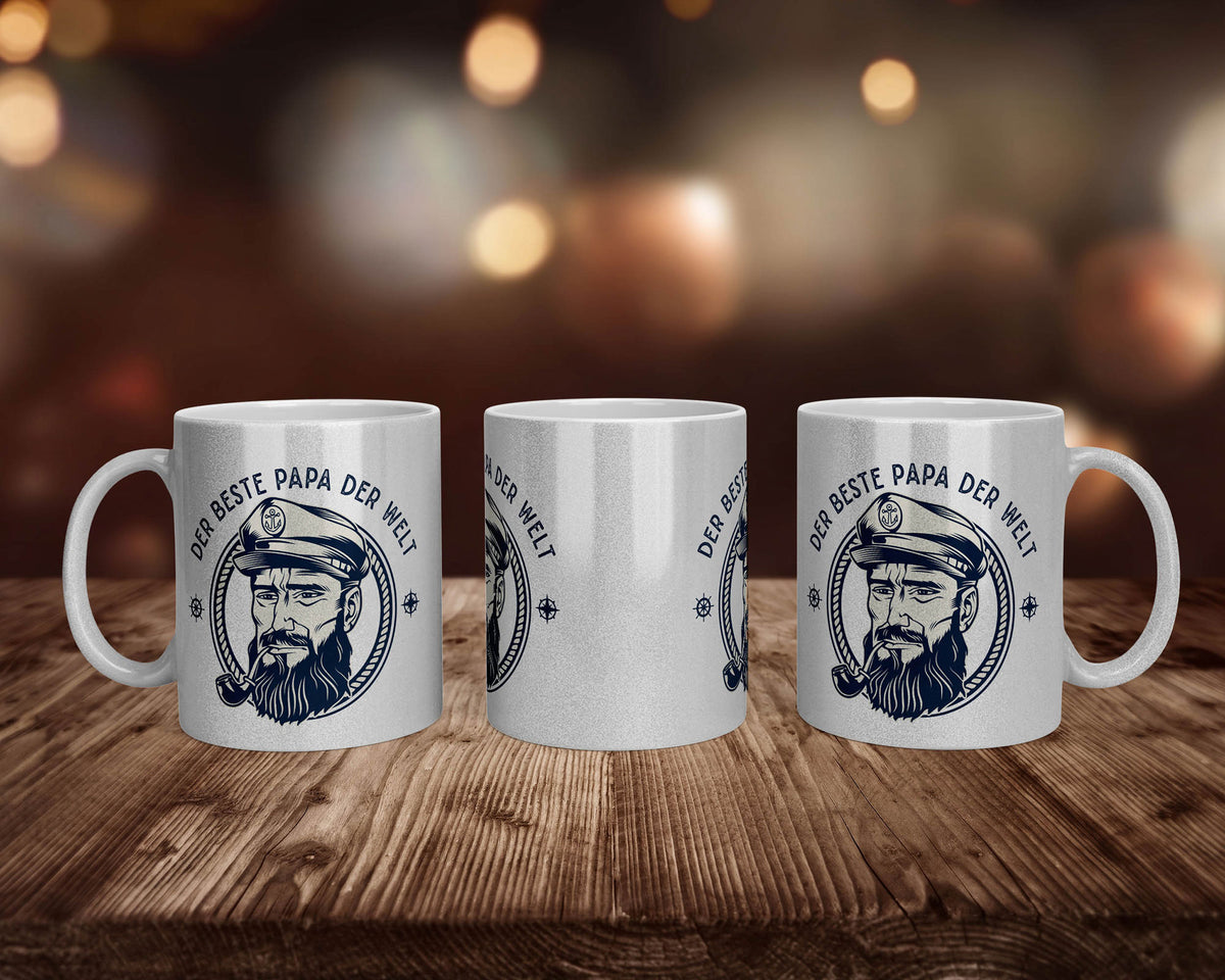 Glitzertasse - Bester Papa der Welt Seemann
