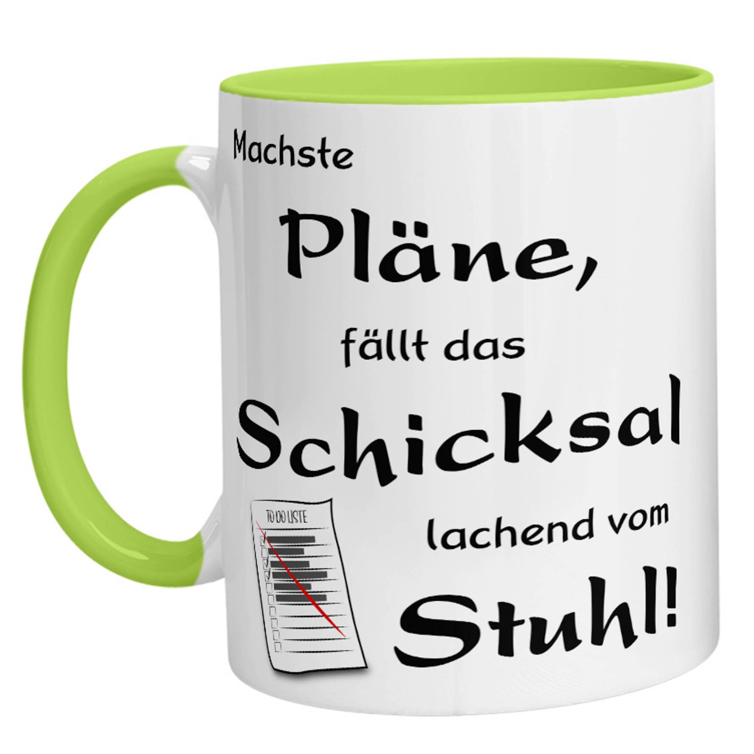 Tasse - Machste Pläne, fällt das Schicksal lachend vom Stuhl! - Zwergenstick