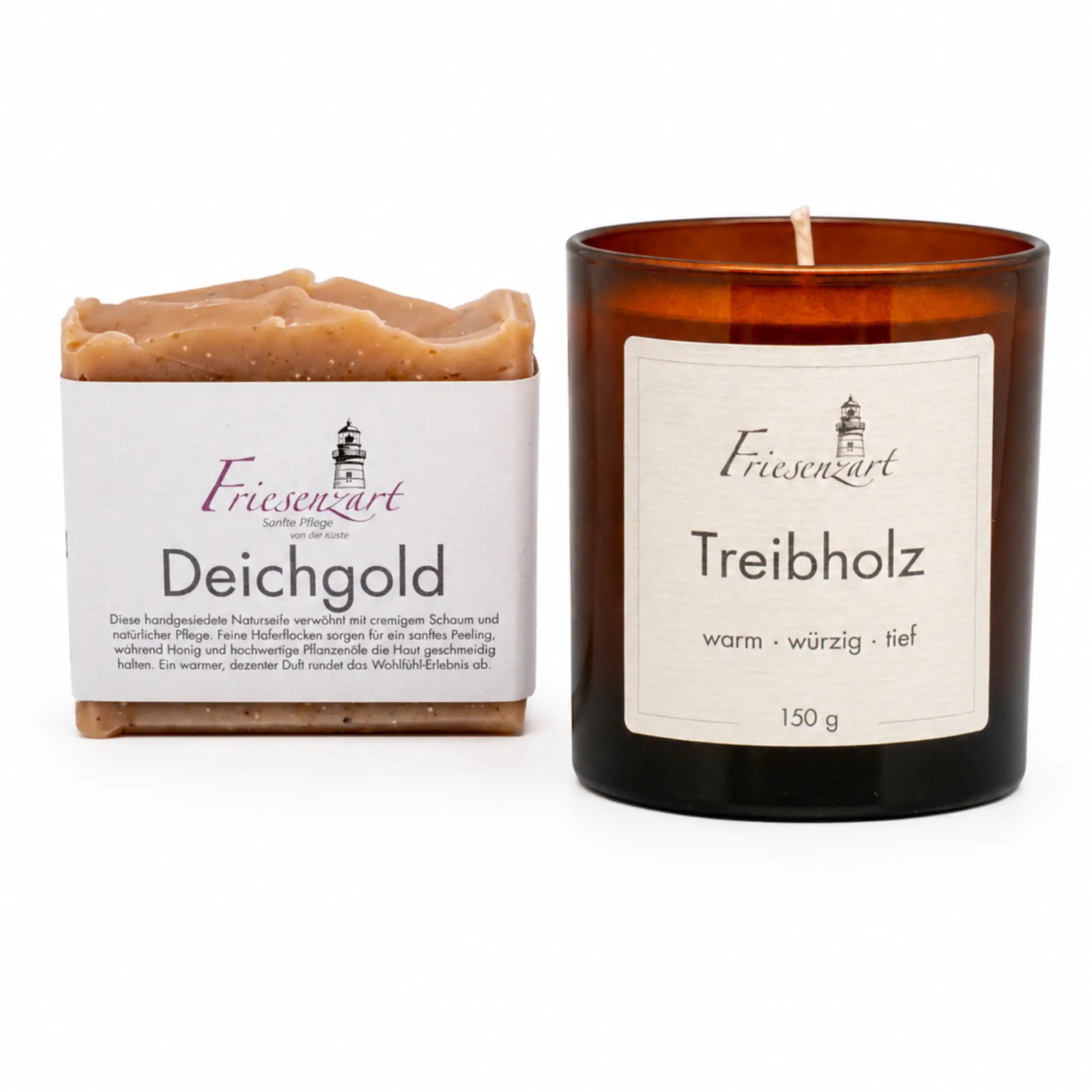 Warme Stube – Friesenzart Duft- &amp; Pflegeset mit Naturseife Deichgold und Duftkerze Treibholz