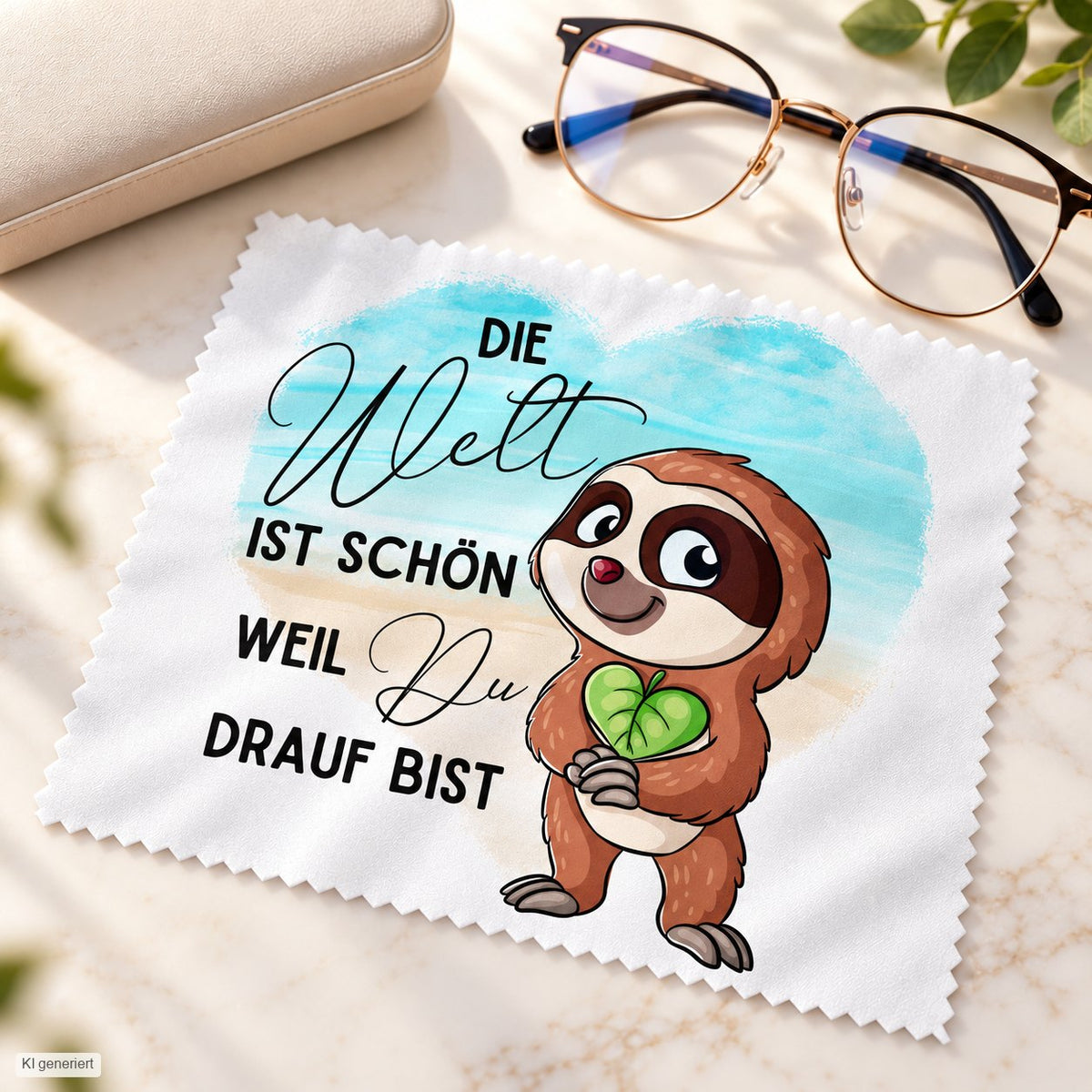 Brillenputztuch - Objektivtuch Die Welt ist schön, weil Du drauf bist Faultier