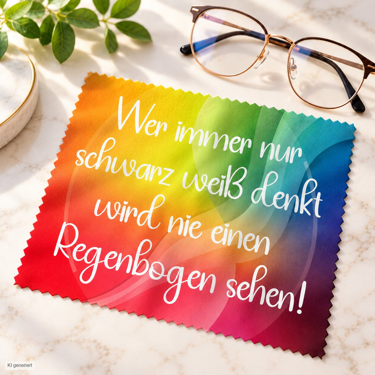 Brillenputztuch - Objektivtuch Wer immer nur schwarz weiß denkt wird nie einen Regenbogen sehen
