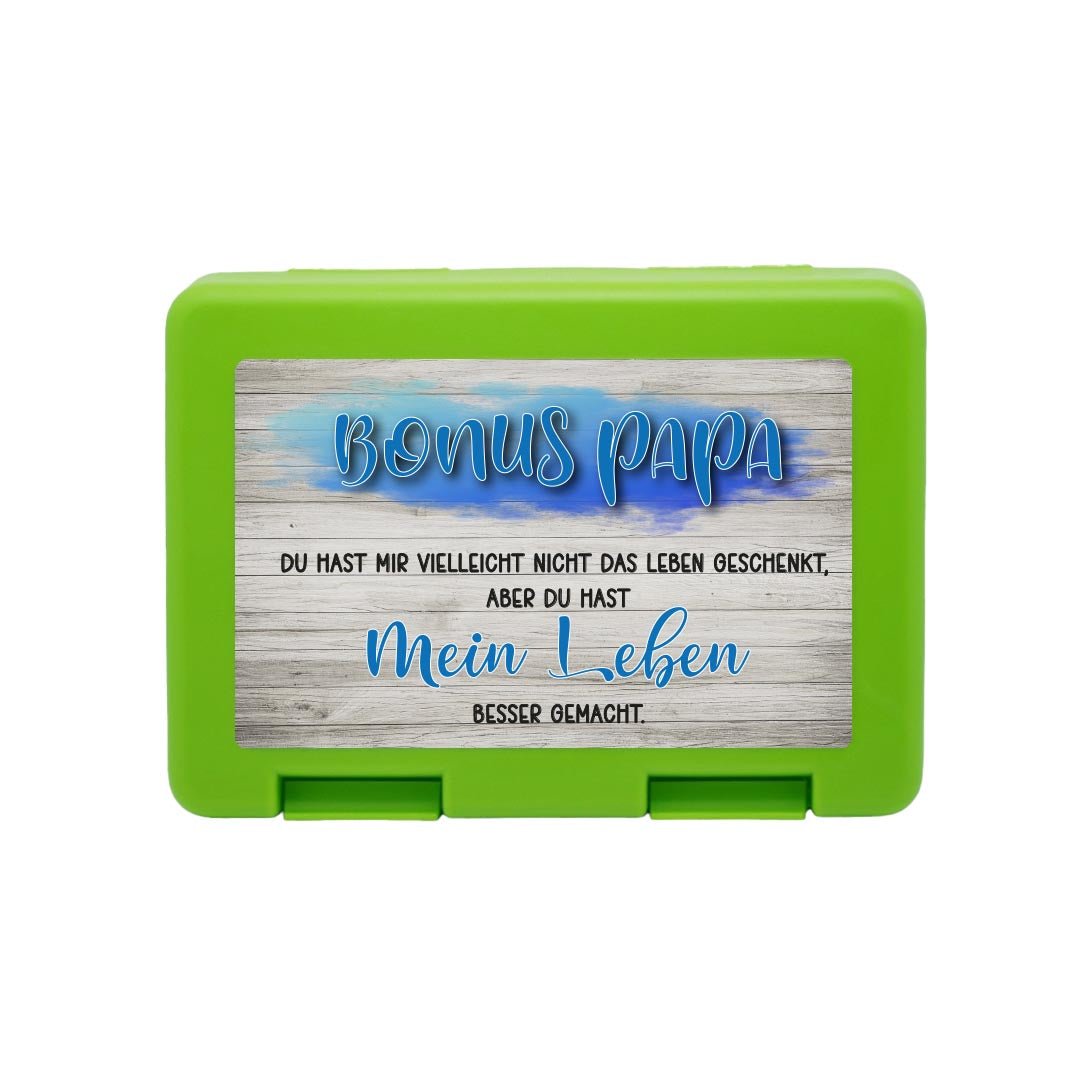 Brotdose "Bonus Papa" und Eschenholz - Hintergrund - Zwergenstick