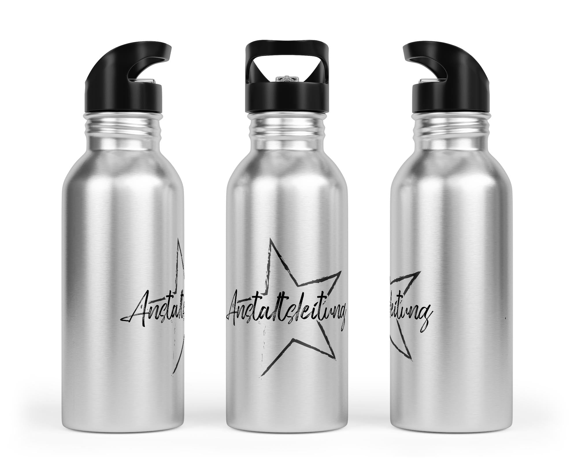 Edelstahl - Trinkflasche „Anstaltsleitung“ – mit Trinkhalm (400/500/600 ml) - Zwergenstick