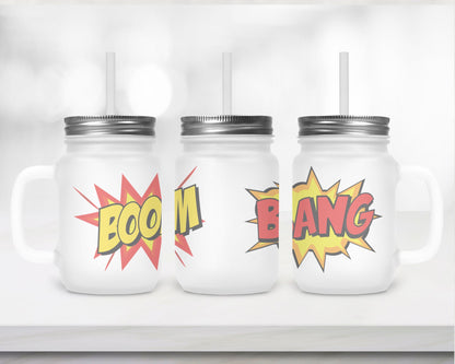 Henkelglas "BOOM" mit Deckel und Trinkhalm - Zwergenstick