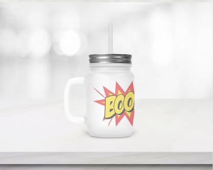 Henkelglas "BOOM" mit Deckel und Trinkhalm - Zwergenstick