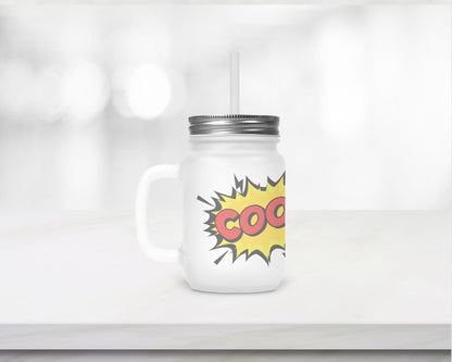 Henkelglas "COOL" mit Deckel und Trinkhalm - Zwergenstick