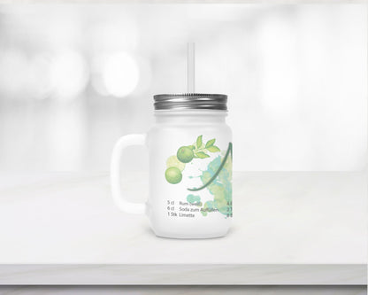 Henkelglas mit Deckel, Trinkhalm und Mojito - Rezept - Zwergenstick